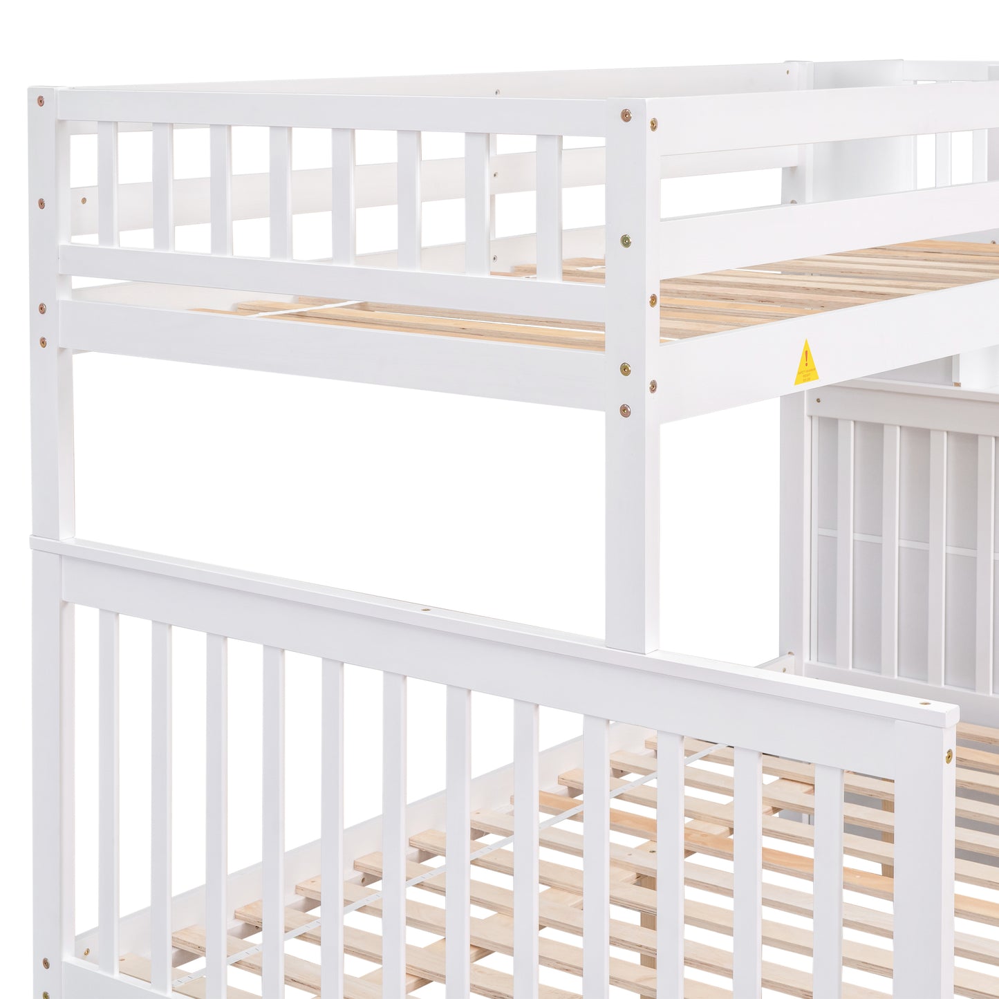 Twin Over Full Bunk Bed with 2 Drawers and Staircases, Convertible into 2 Beds, the Bunk Bed with Staircase and Safety Rails for Kids, Teens, Adults, White
