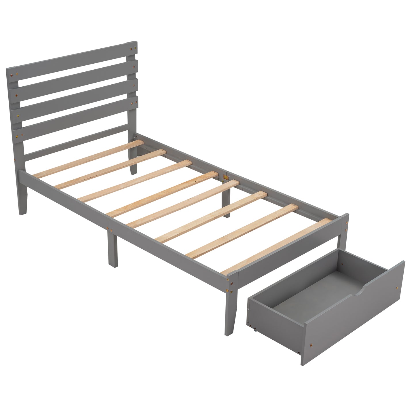 Twin Size Platform Bed with Drawer, Gray
