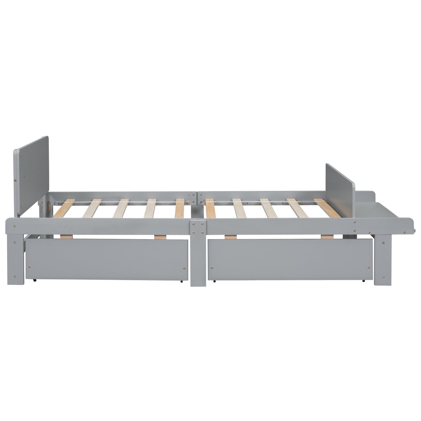 Twin Platform Bed with Footboard Bench, 2 drawers,Grey