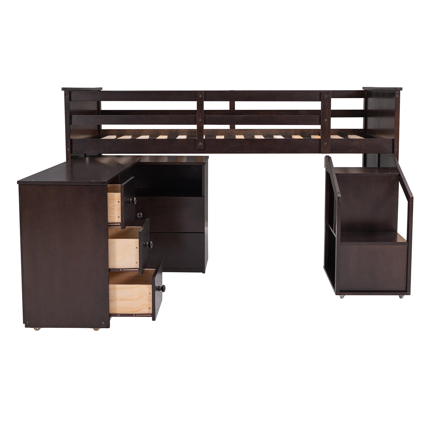 Loft Bed Low Study Twin Size Loft Bed With Storage Steps and Portable,Desk,Espresso
