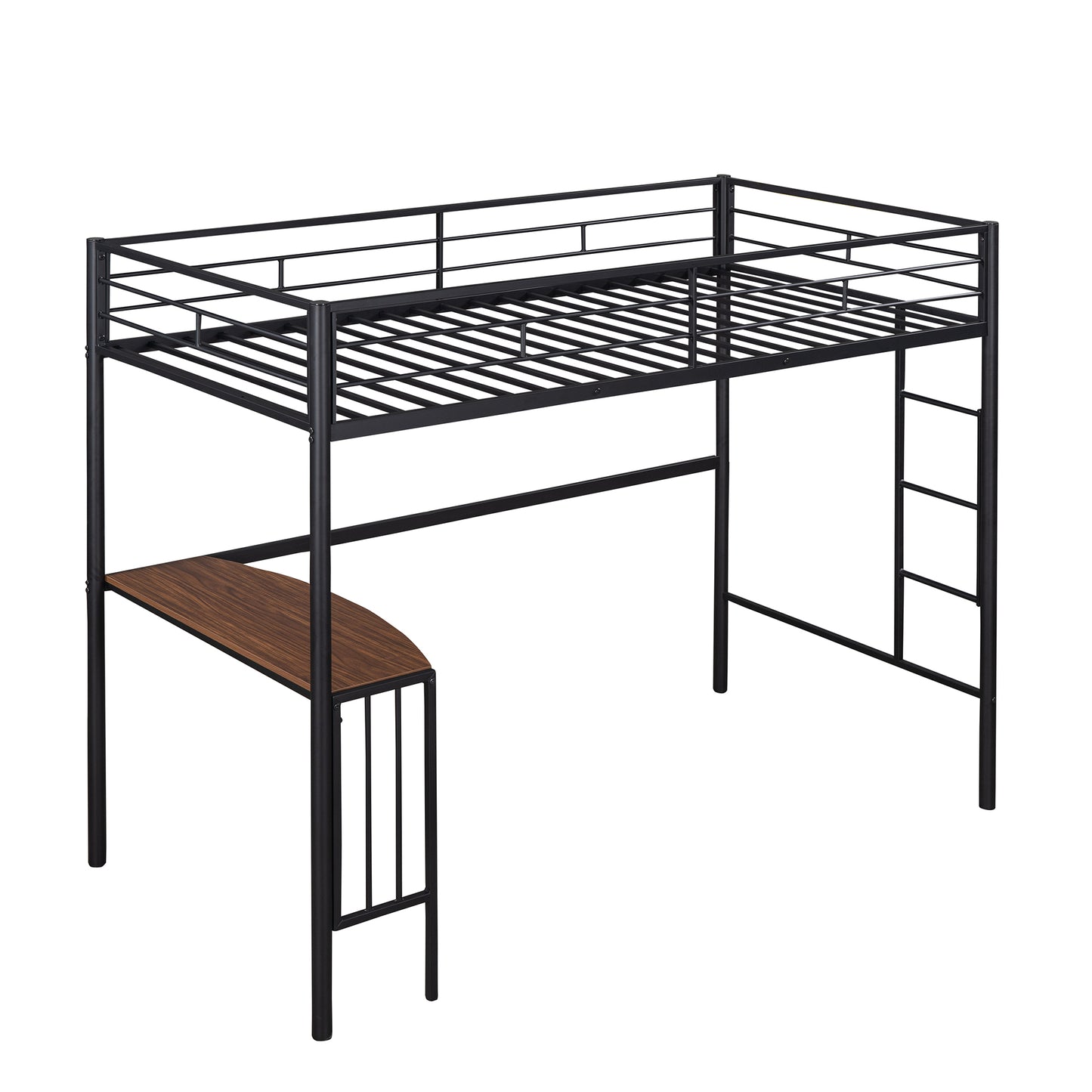 Twin Metal Loft Bed with Desk, Ladder and Guardrails, Black