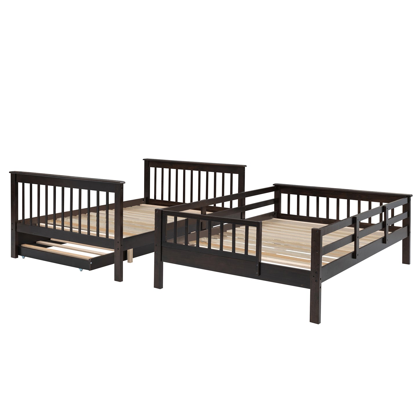 Stairway Full-Over-Full Bunk Bed with Twin size Trundle, Storage and Guard Rail for Bedroom, Dorm - Espresso