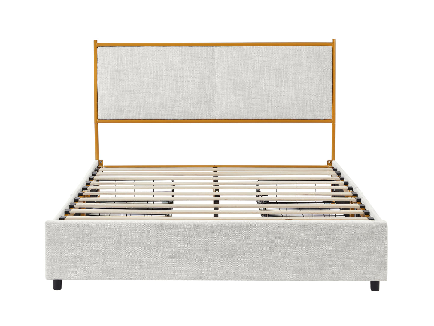 Queen size Upholstered Platform Bed with 4 Storage Drawers, Classic Steamed Bread Shaped Backrest, Light Gray