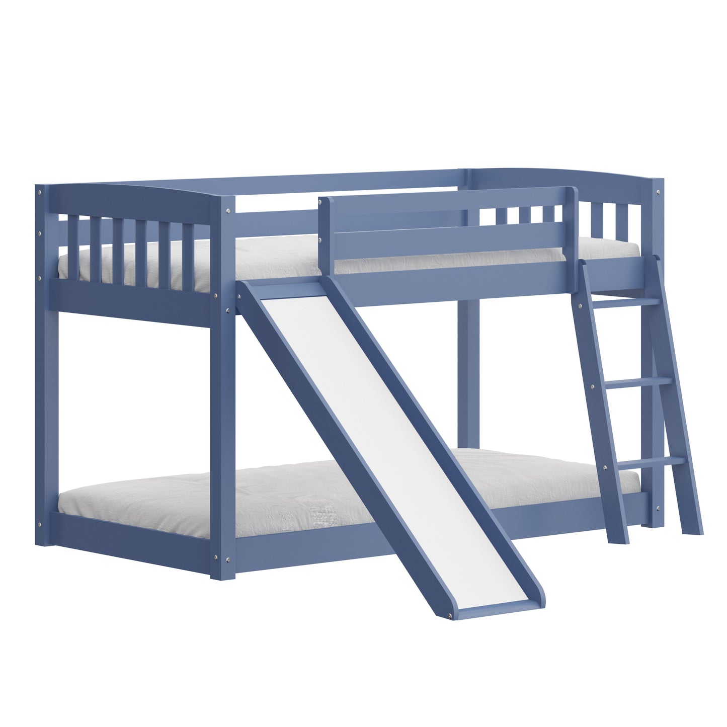 Yes4wood Kids Bunk Bed Twin Over Twin with Slide & Ladder, Heavy Duty Solid Wood Twin Bunk Beds Frame with Safety Guardrails for Toddlers, Blue