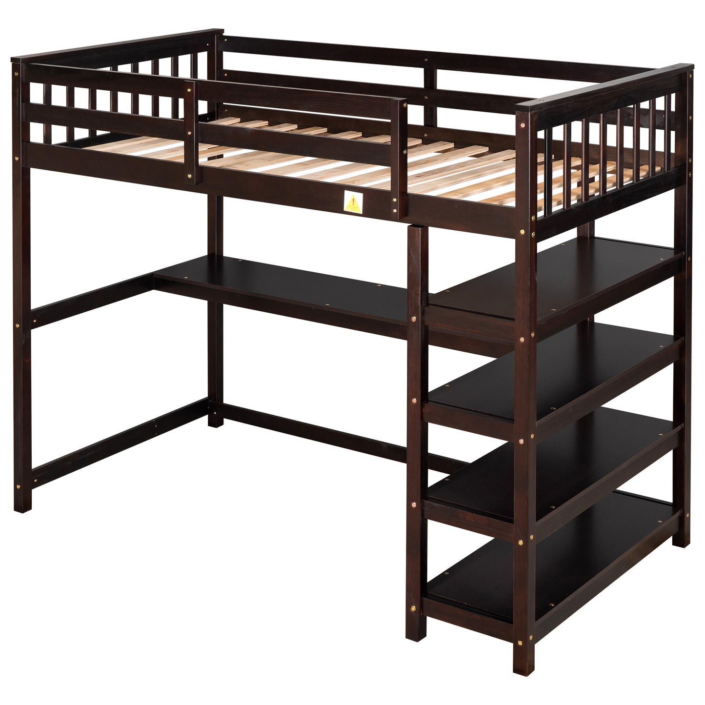 Twin Size Loft Bed with Storage Shelves and Under-bed Desk, Espresso