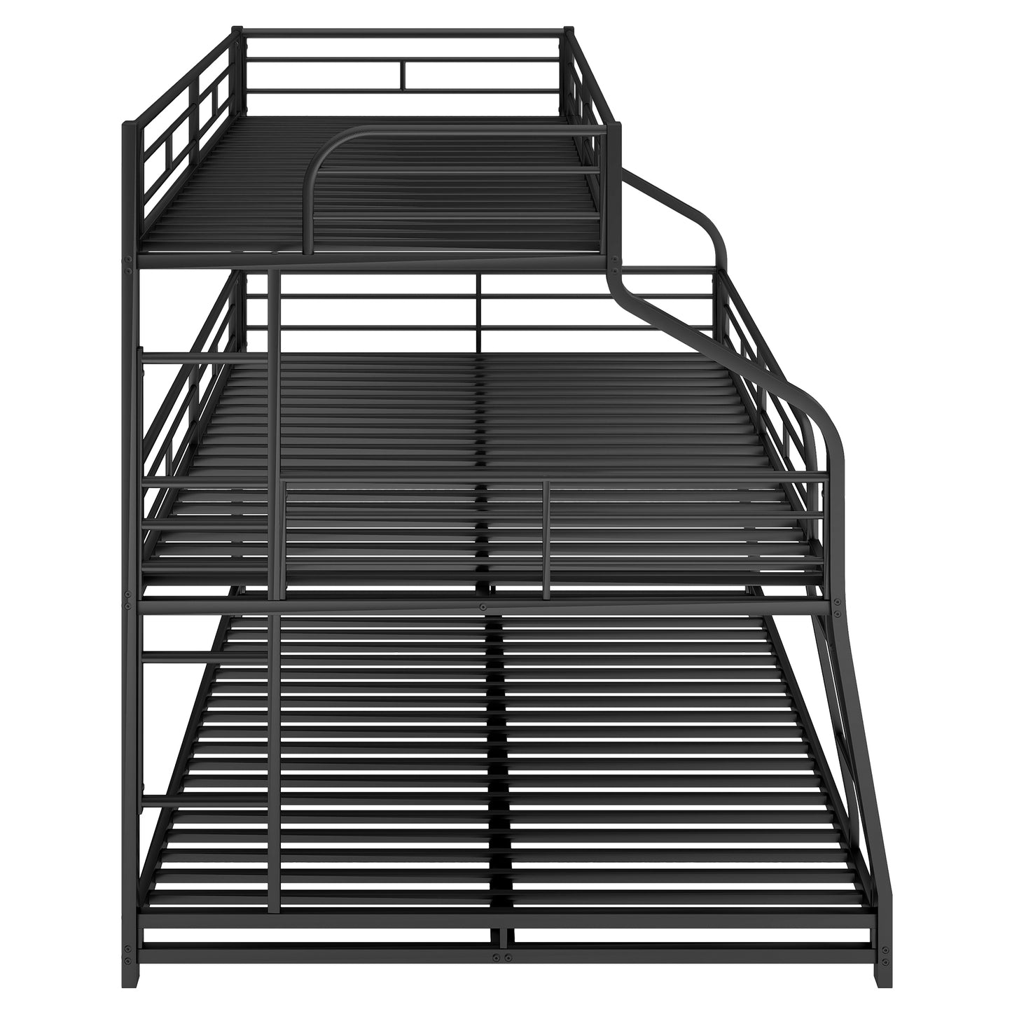 Twin XL/Full XL/Queen Triple Bunk Bed with Long and Short Ladder and Full-Length Guardrails,Black