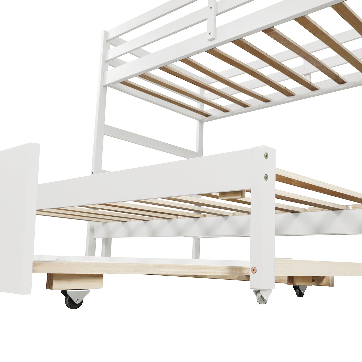 Twin over Twin/King (Irregular King Size) Bunk Bed with Twin Size Trundle, Extendable Bunk Bed   (White)
