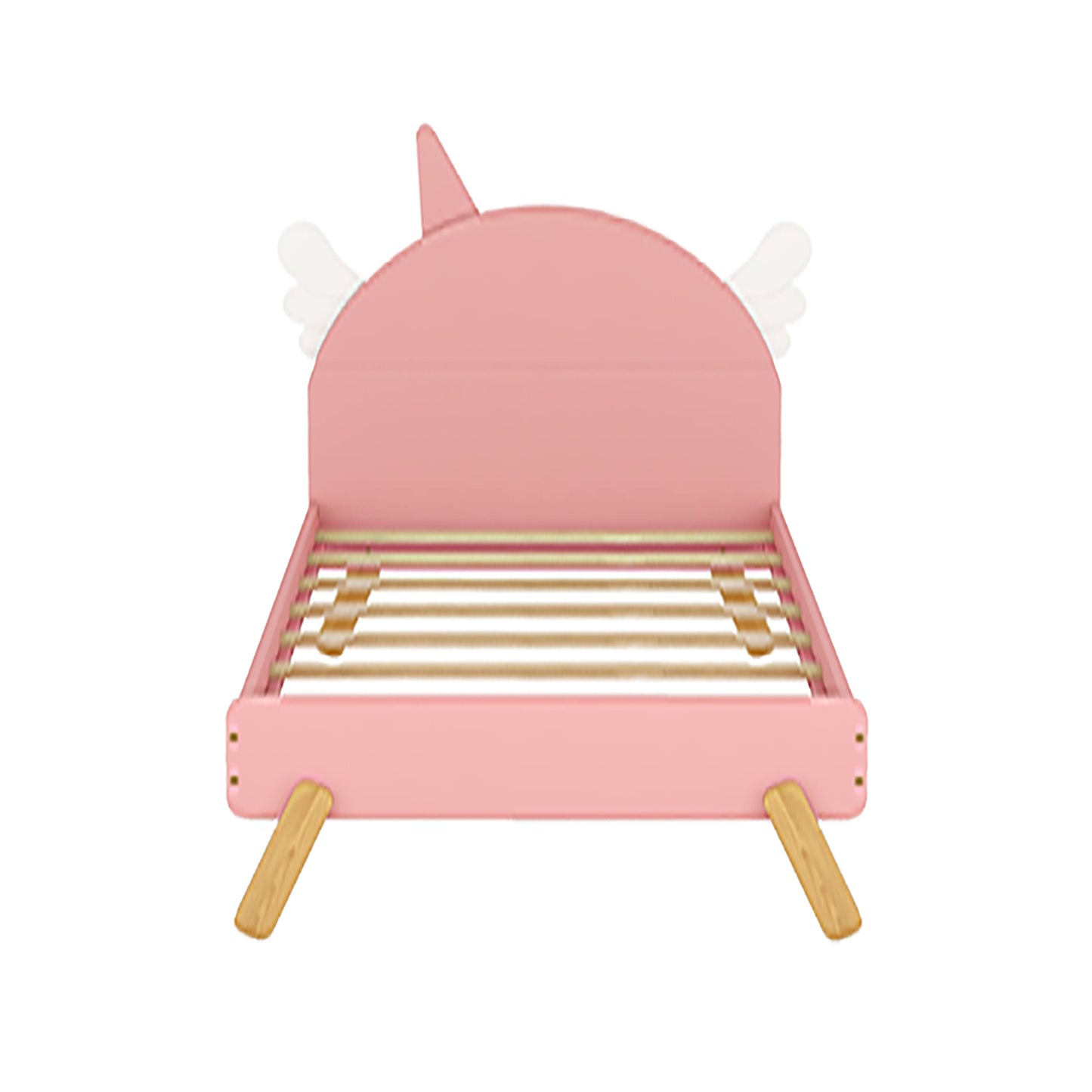 Wooden Cute Bed With Unicorn Shape Headboard,Twin Size Platform Bed,Pink