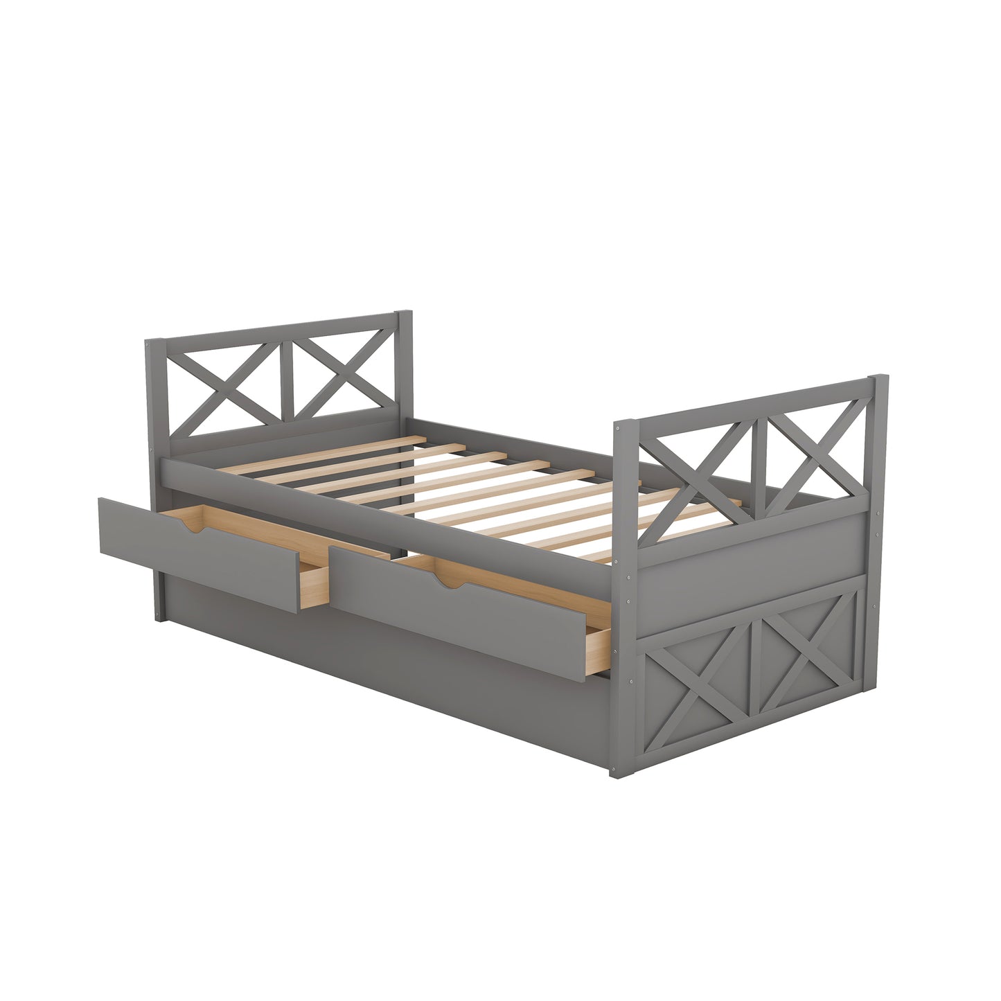 Multi-Functional Daybed with Drawers and Trundle, Gray