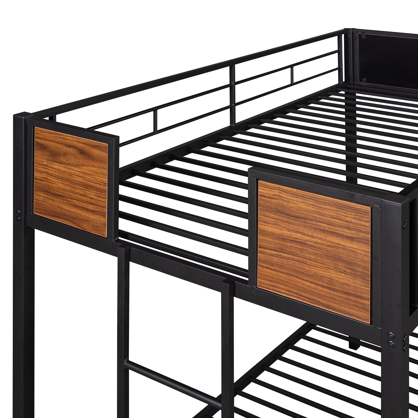 Twin-over-twin bunk bed modern style steel frame bunk bed with safety rail, built-in ladder for bedroom, dorm, boys, girls, adults