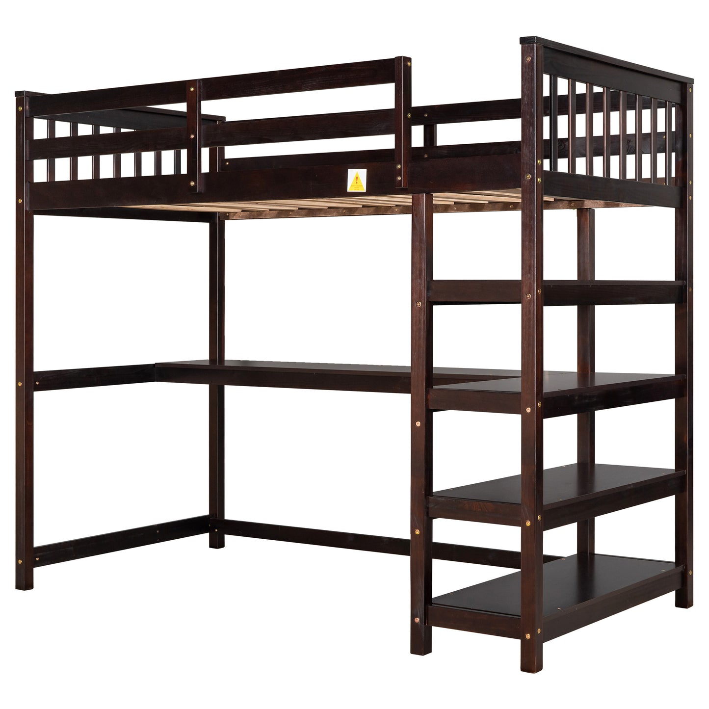 Twin Size Loft Bed with Storage Shelves and Under-bed Desk, Espresso