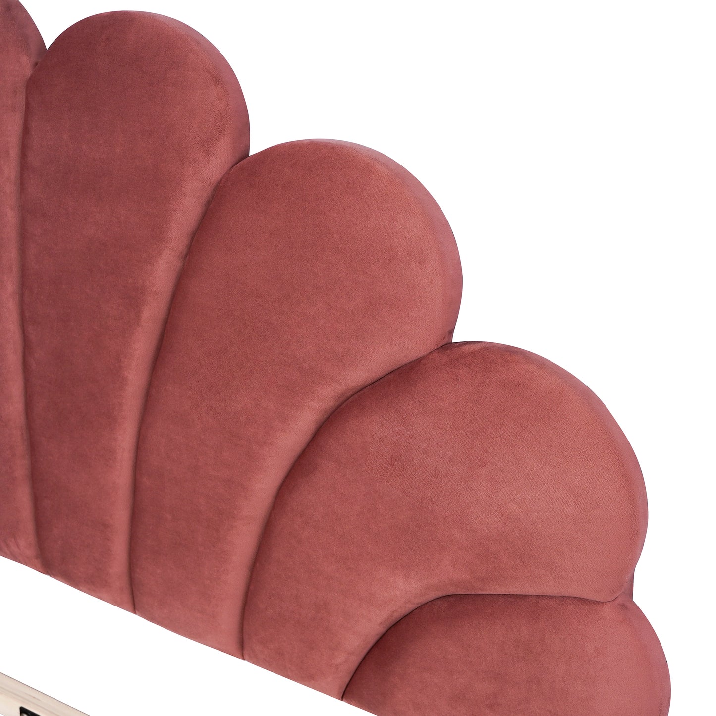Full Size Upholstered Platform Bed with Flower Pattern Velvet Headboard, Bean Paste Red