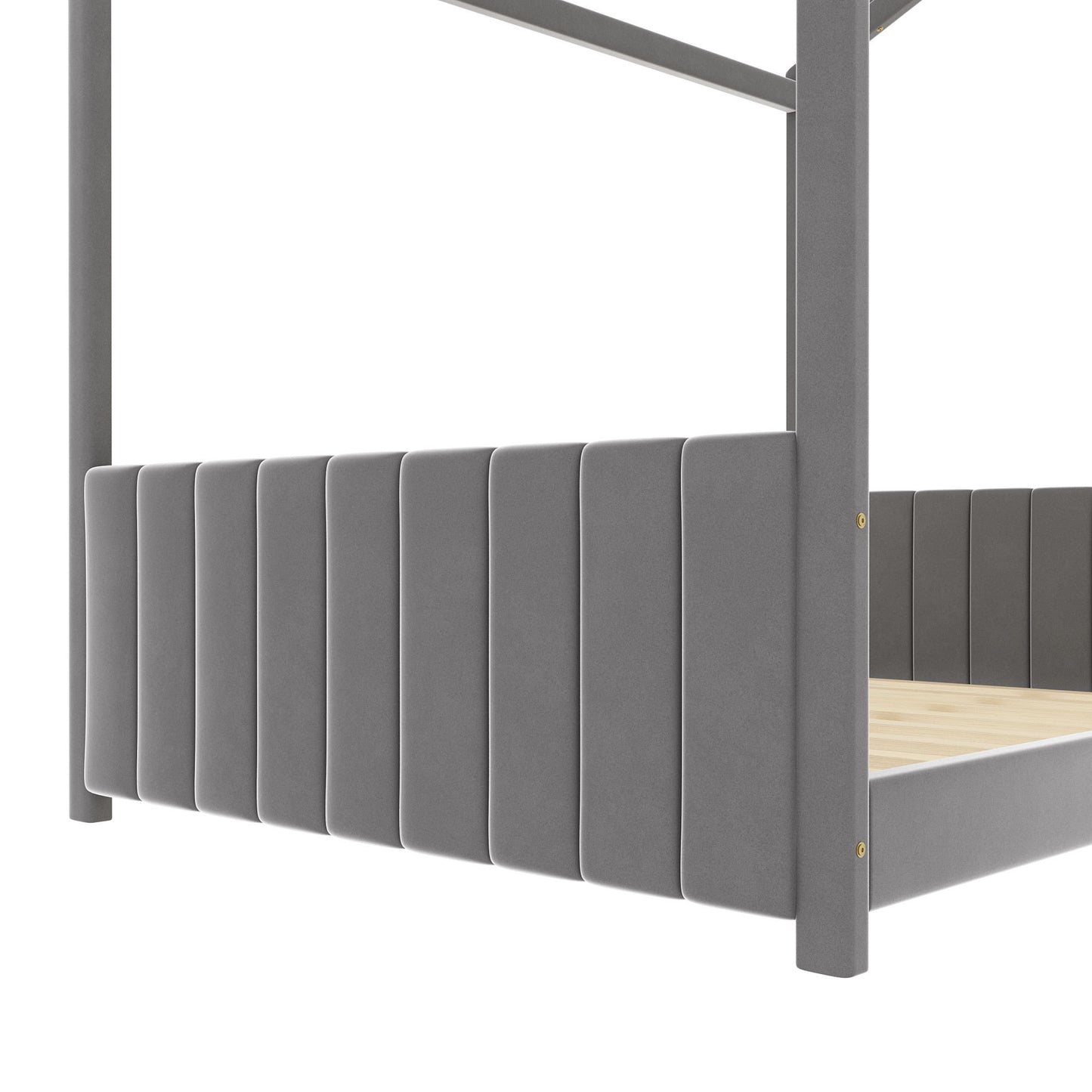 Full Size Wood Velvet House Platform Bed, Gray