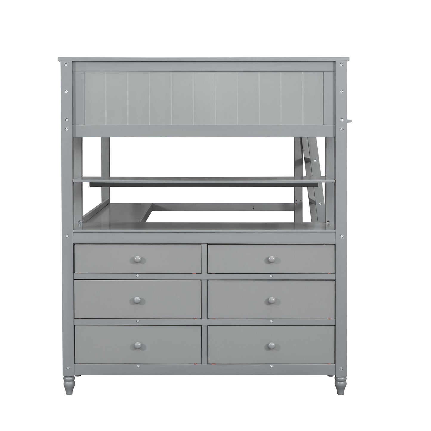 Full size Loft Bed with Drawers and Desk, Wooden Loft Bed with Shelves - Gray