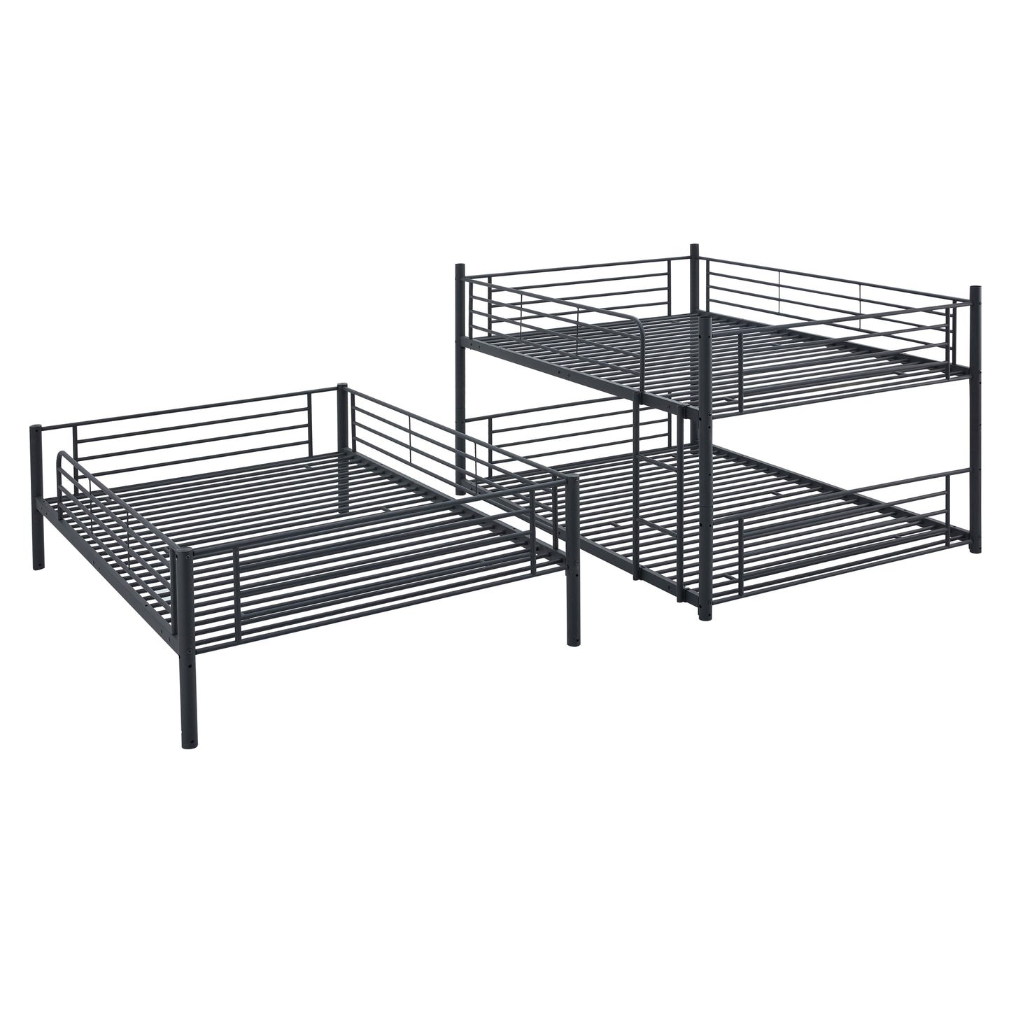 Full-Full-Full Metal Triple Bunk Bed with Built-in Ladder, Divided into Three Separate Beds, Black