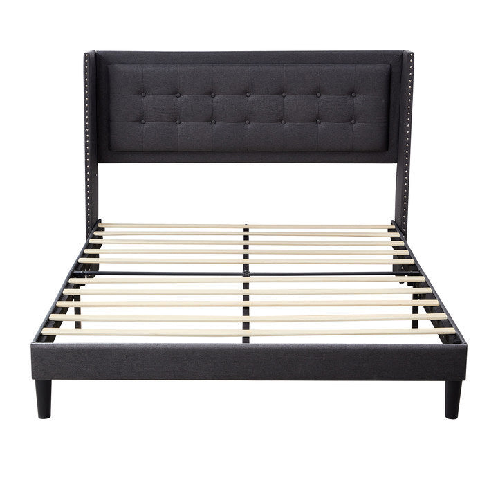 Molblly Full Size Platform Bed Frame with Upholstered Headboard, Strong Frame, and Wooden Slats Support, Non-Slip and Noise-Free, No Box Spring Needed, Easy Assembly, Dark Grey