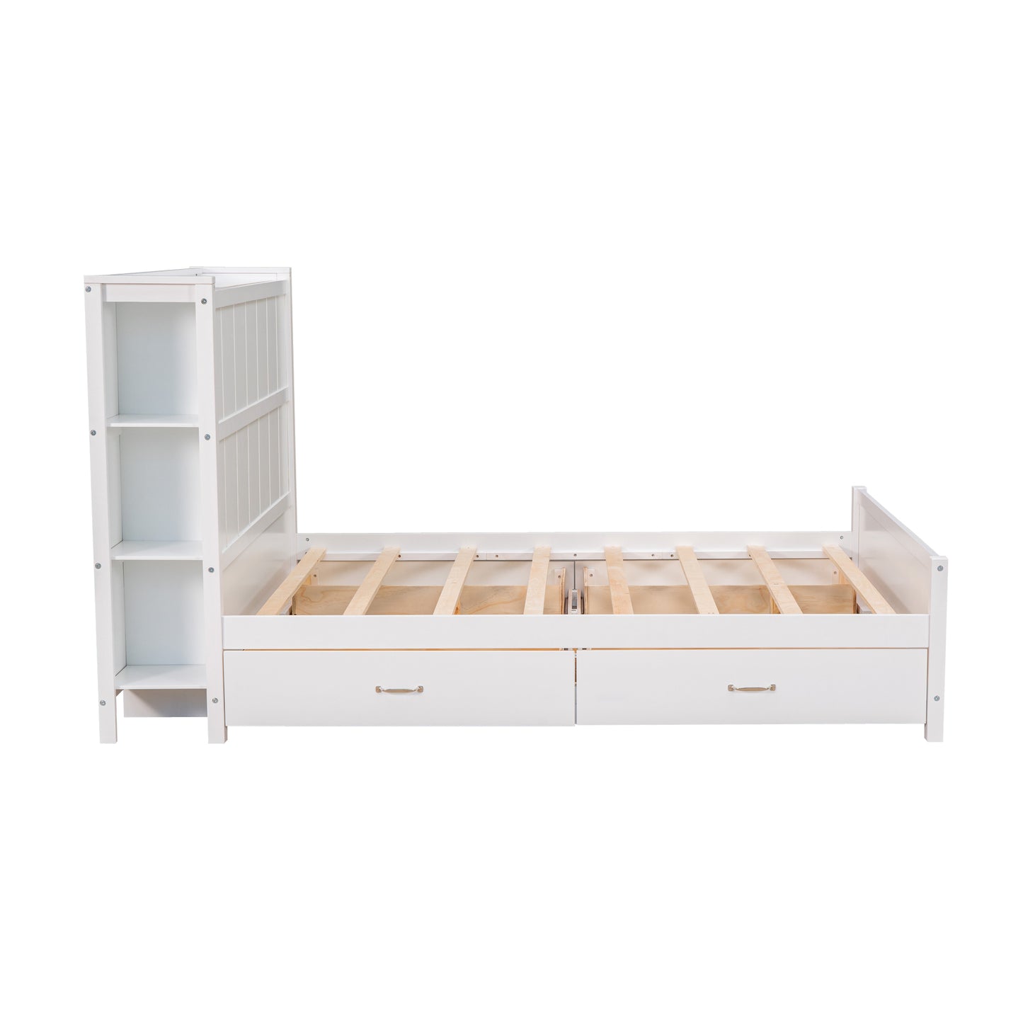 Full Size Platform Bed with Drawers and Storage Shelves, White