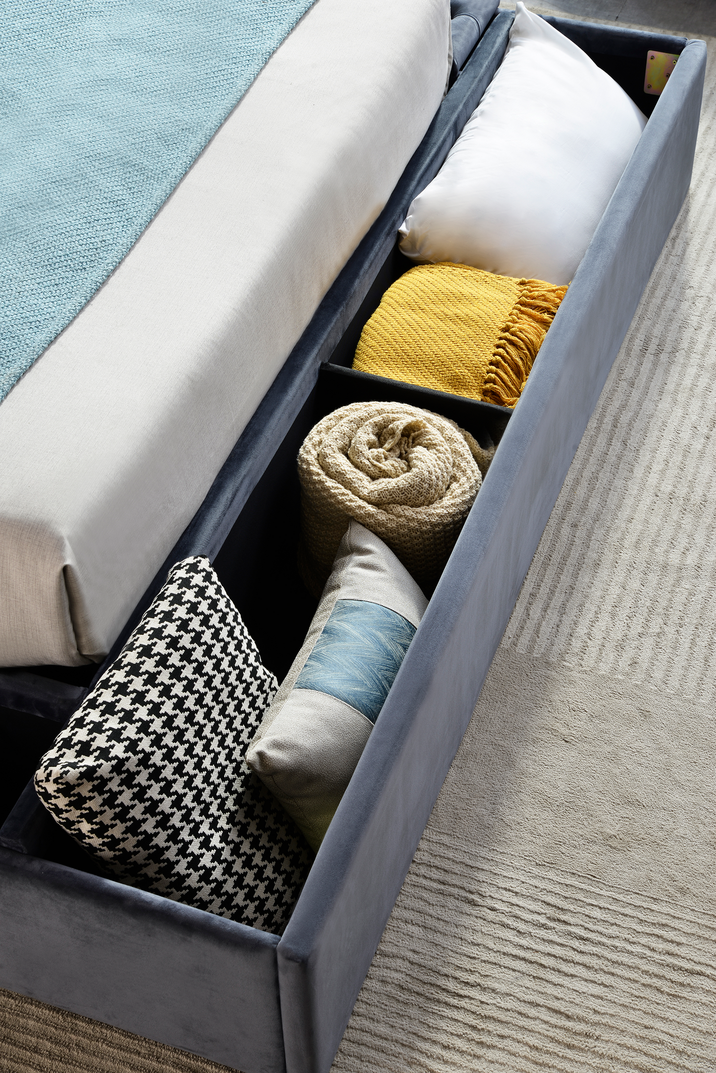 Queen Size Velvet Upholstered Platform Bed with Storage Locker, Deep Button Tufting, Solid Wood Frame, High-density Foam