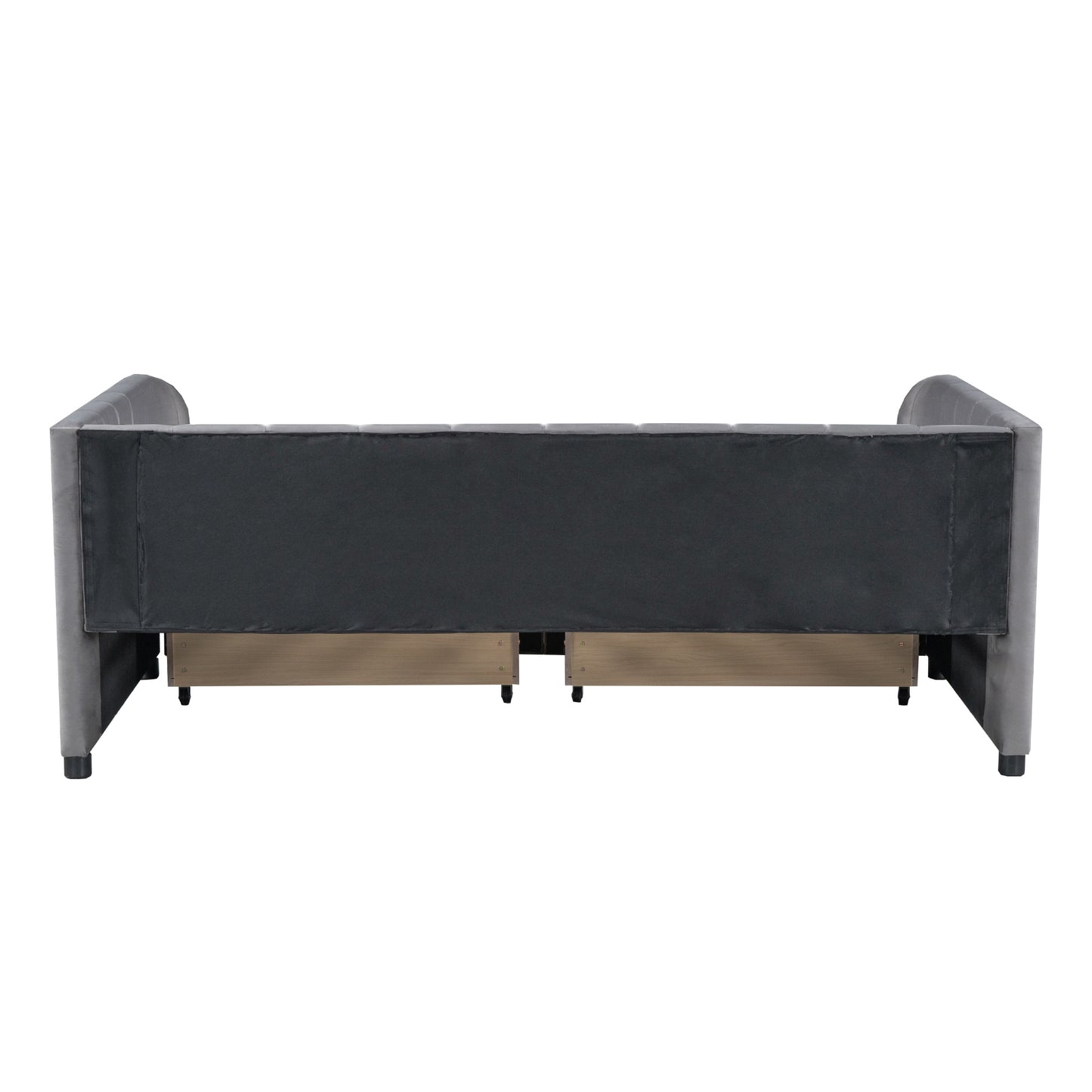 Twin Size Upholstered Daybed with Ergonomic Design Backrest and 2 Drawers, Gray