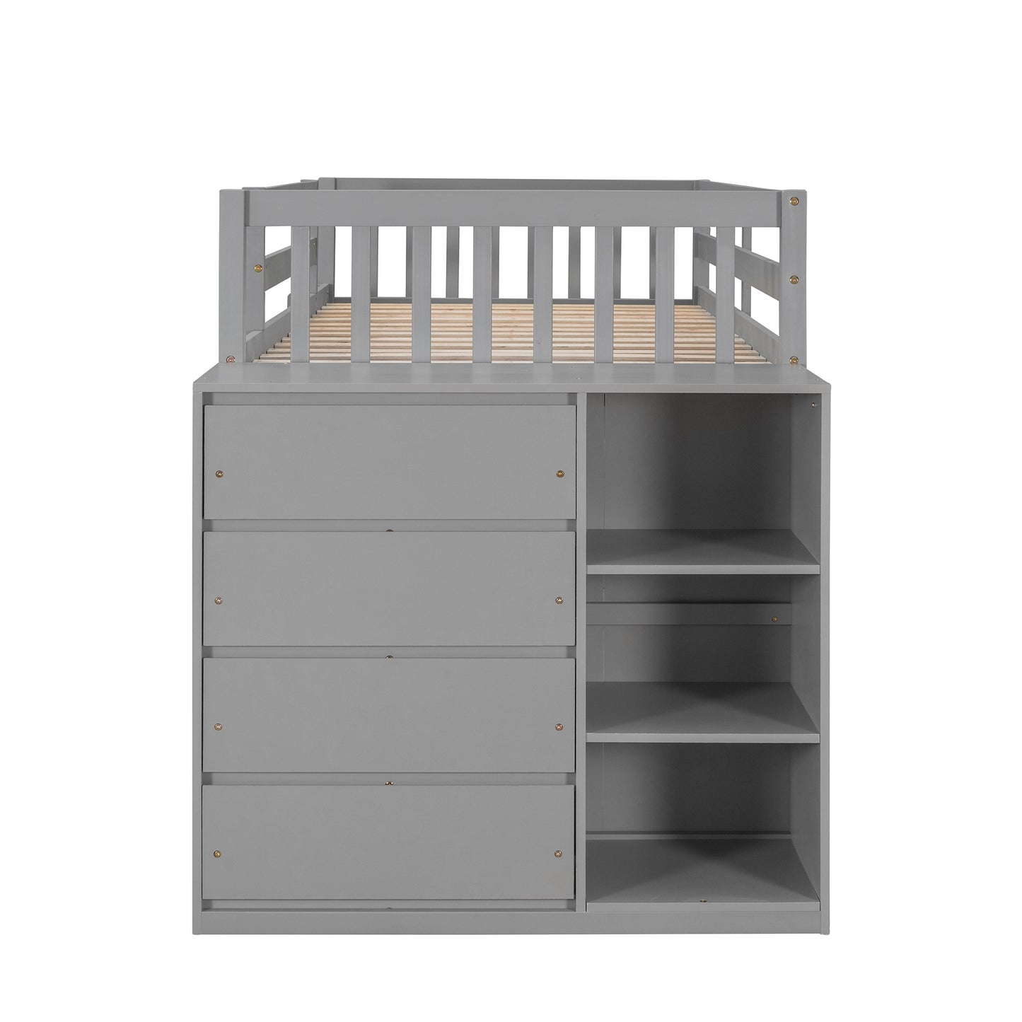 Twin over Twin Bunk Bed with 4 Drawers and 3 Shelves-Gray