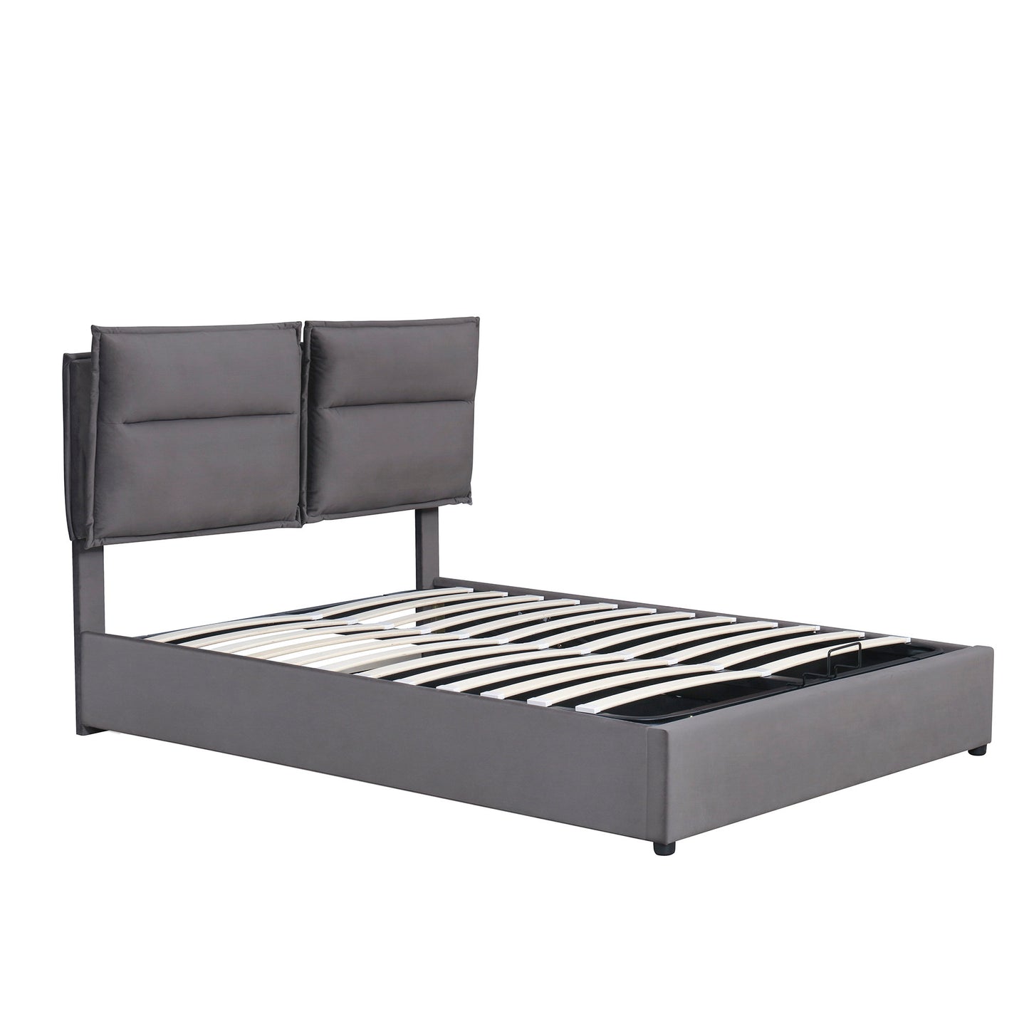 Upholstered Platform bed with a Hydraulic Storage System, Queen size, Gray