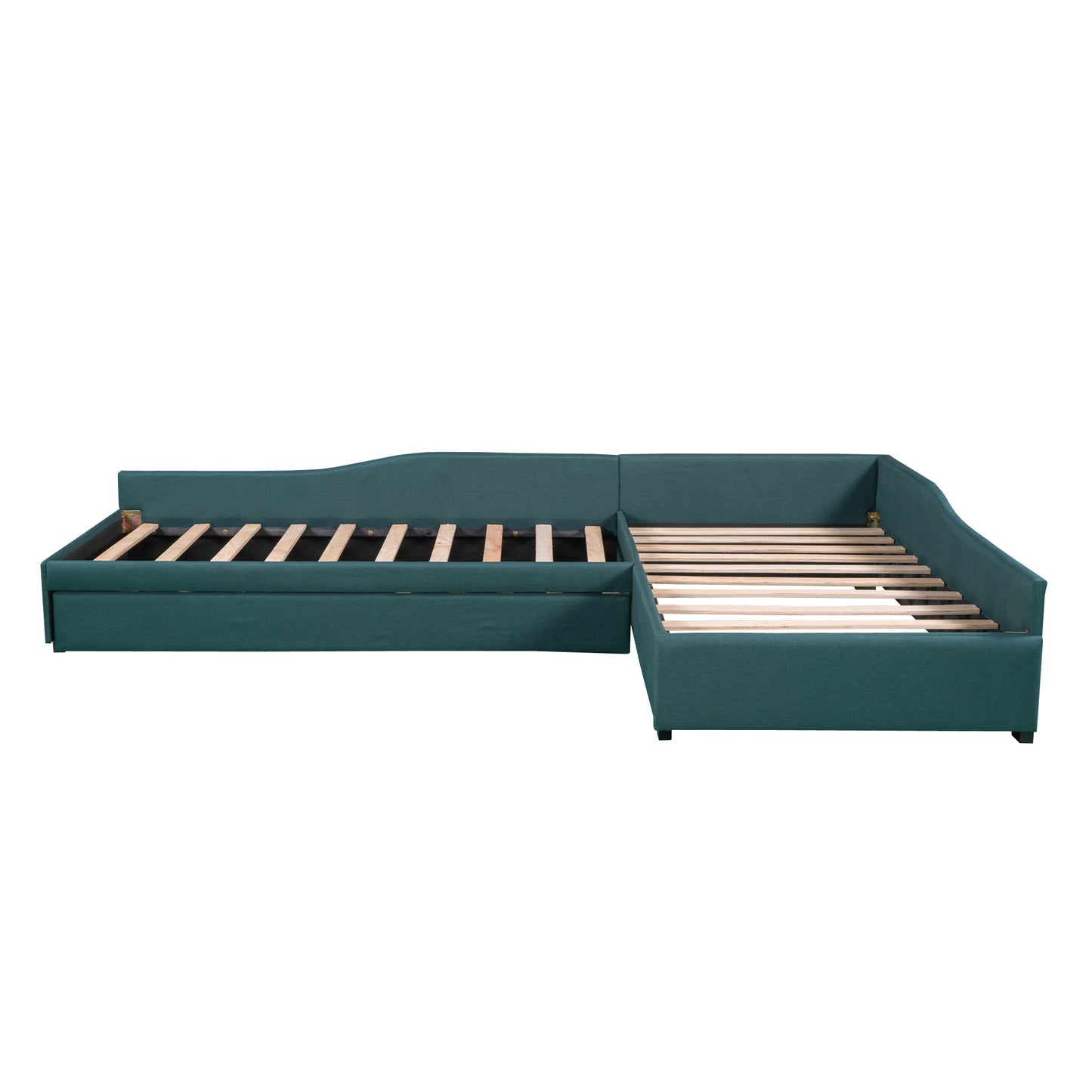 Upholstered Double Twin Size Daybed with Trundle and Drawer, Green
