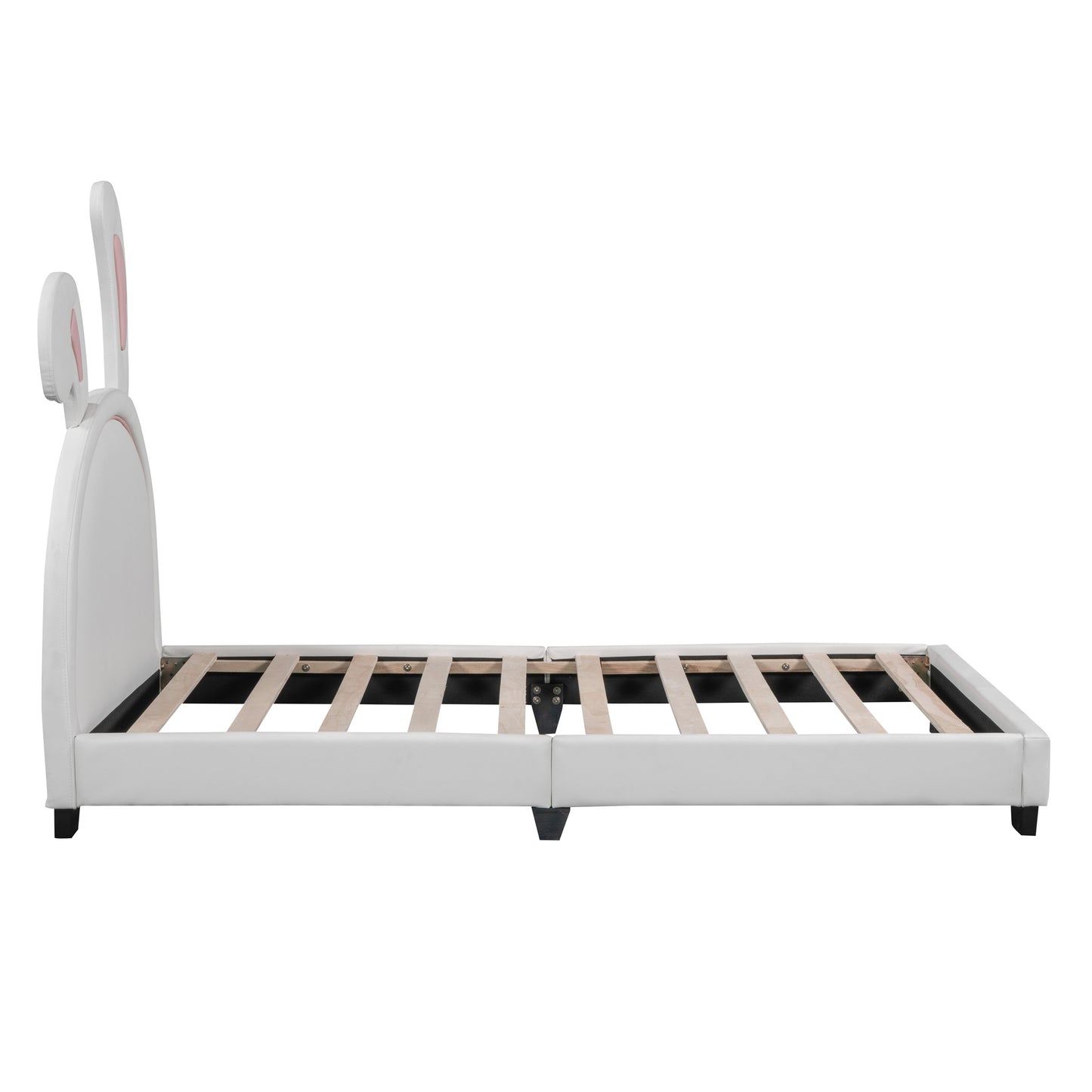 Twin Size Upholstered Leather Platform Bed with Rabbit Ornament, White