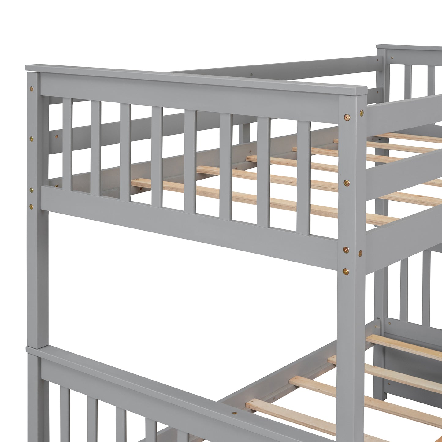 Twin-Over-Full Bunk Bed with Ladders and Two Storage Drawers(Gray)