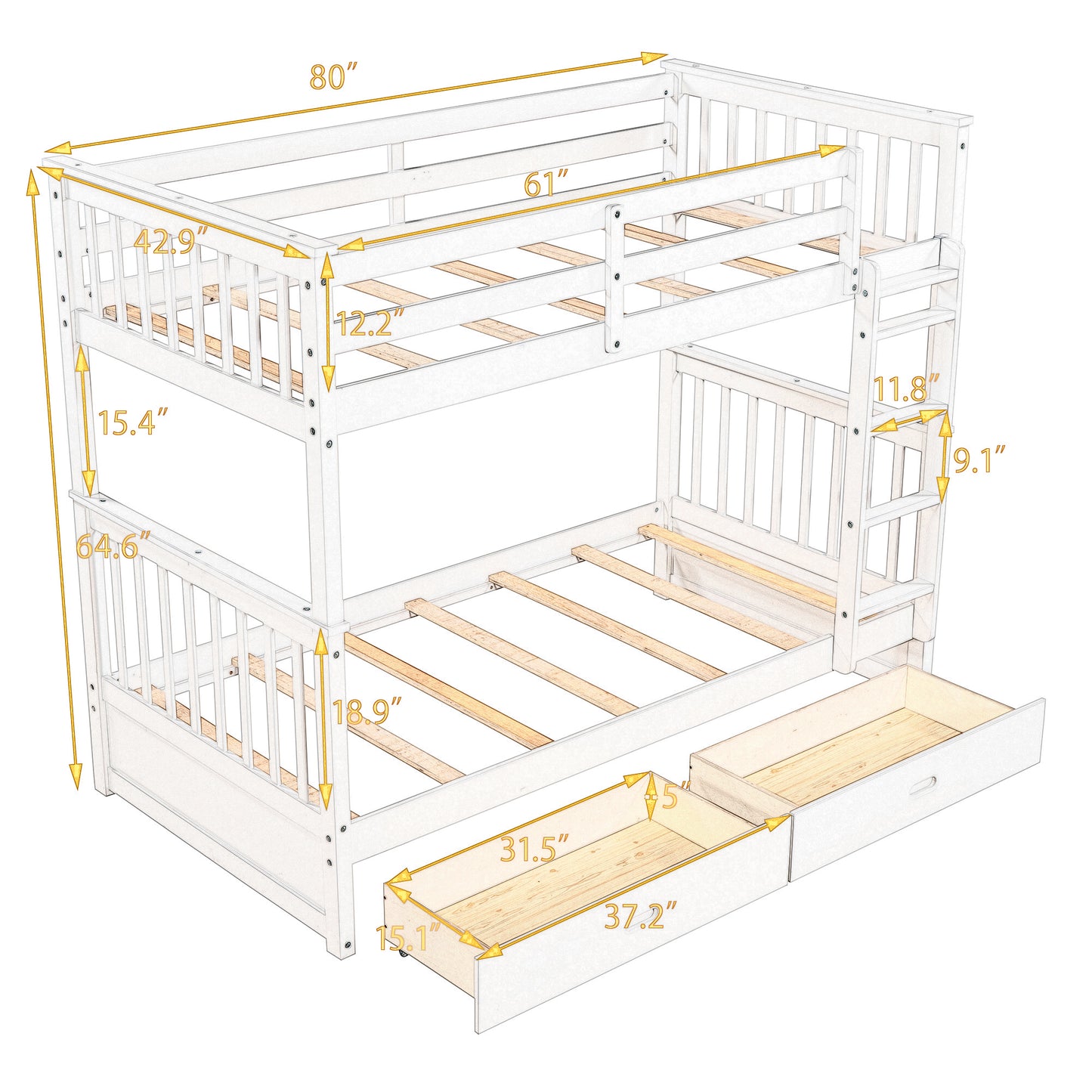 Twin-Over-Twin Bunk Bed with Ladders and Two Storage Drawers (Espresso)