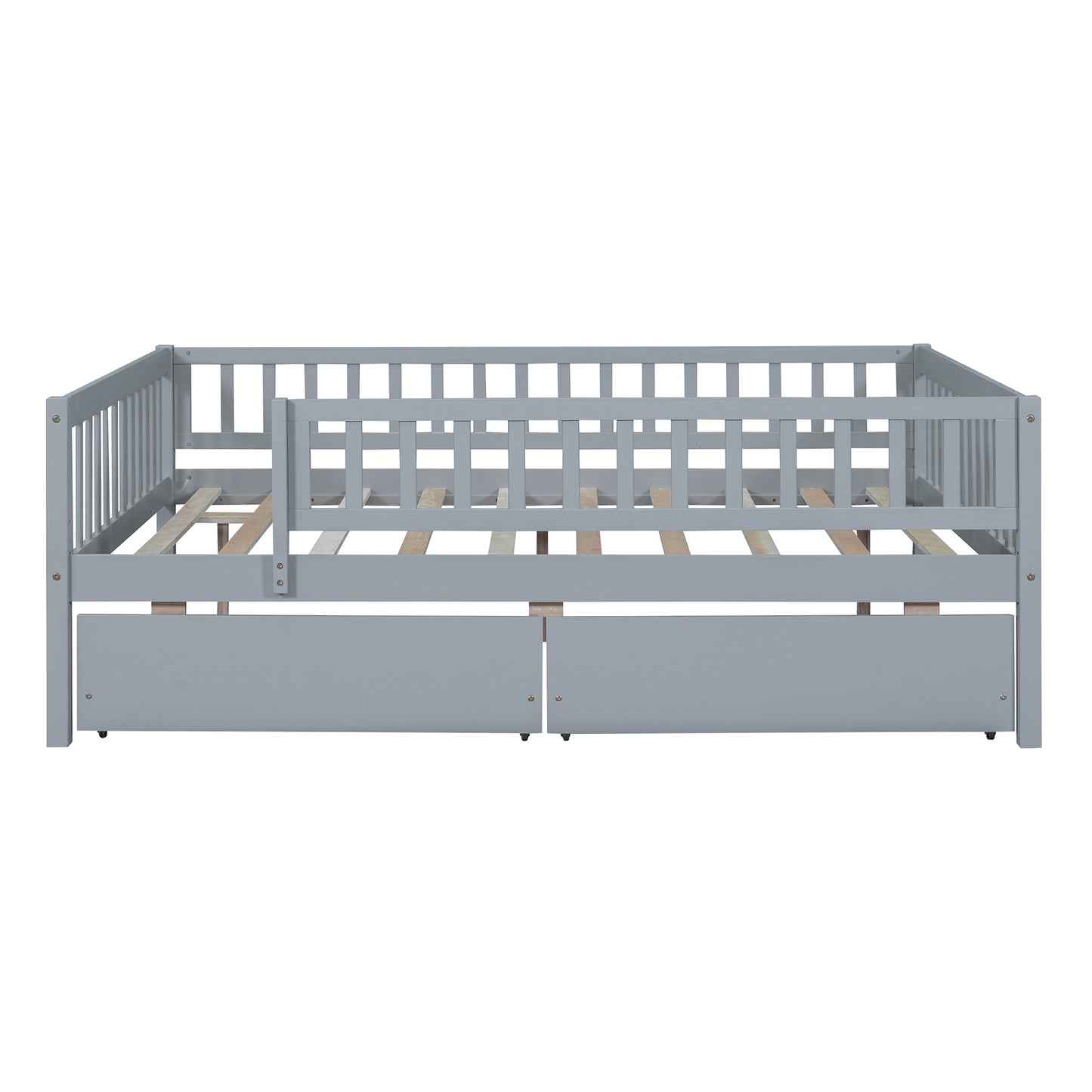 Full Size Daybed Wood Bed with Two Drawers, Gray