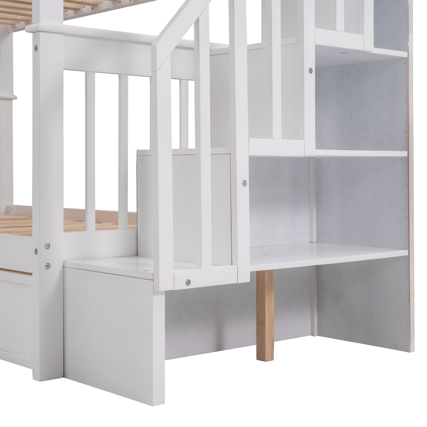 Stairway Twin-Over-Twin Bunk Bed with Three Drawers for Bedroom, Dorm - White