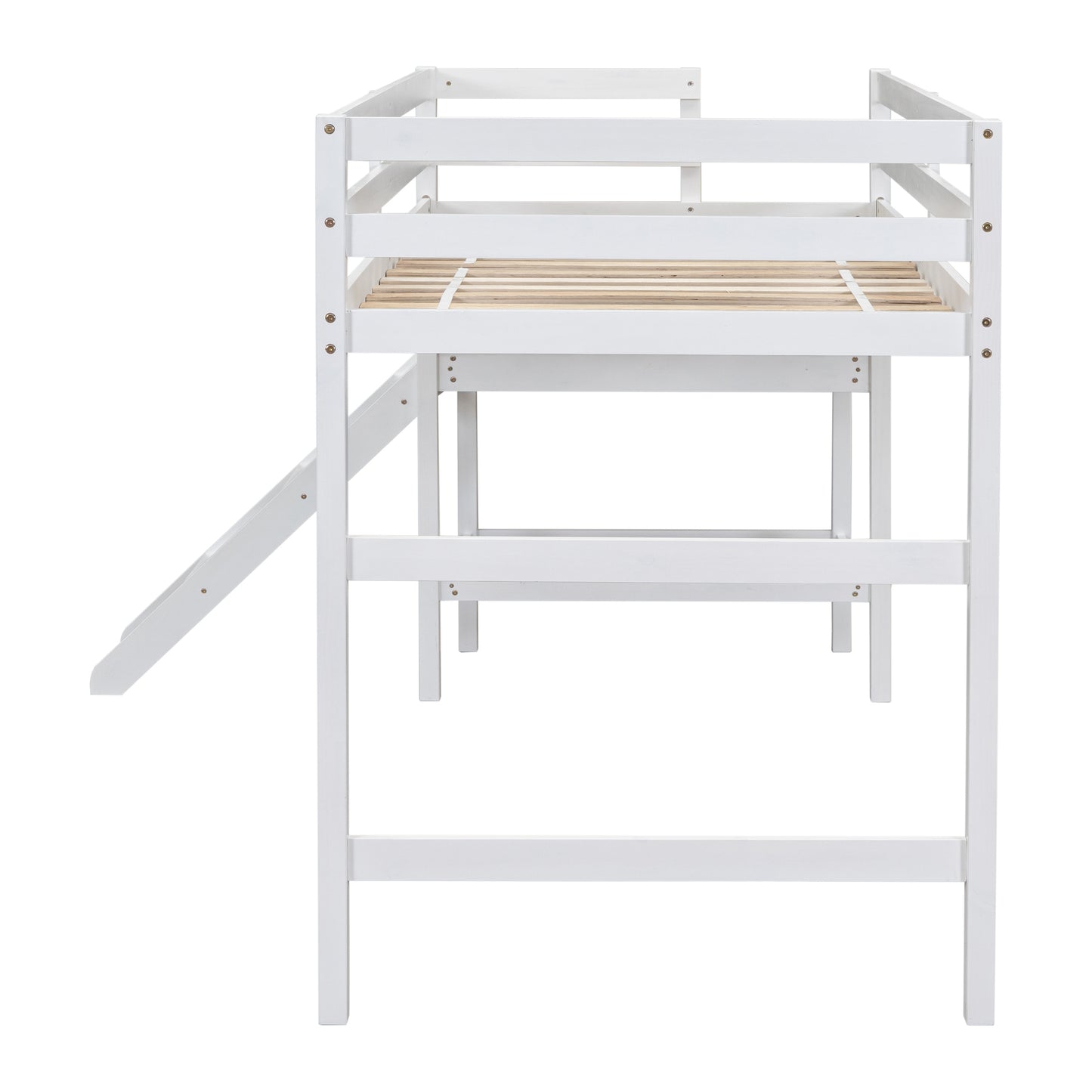Twin Loft Bed with Platform, ladder,White