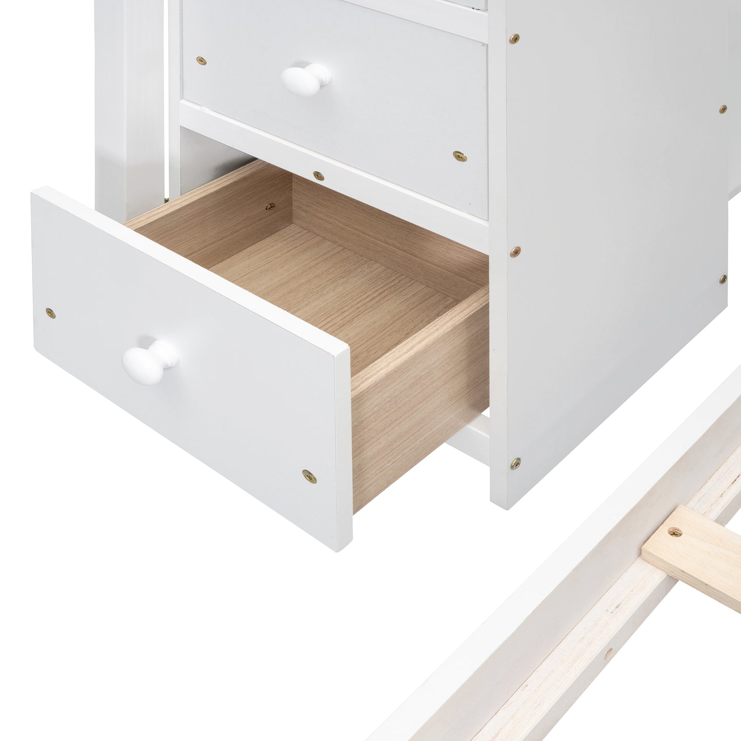 Twin Over Full Bunk Bed with 3-layer Shelves, Drawers and Storage Stairs, White