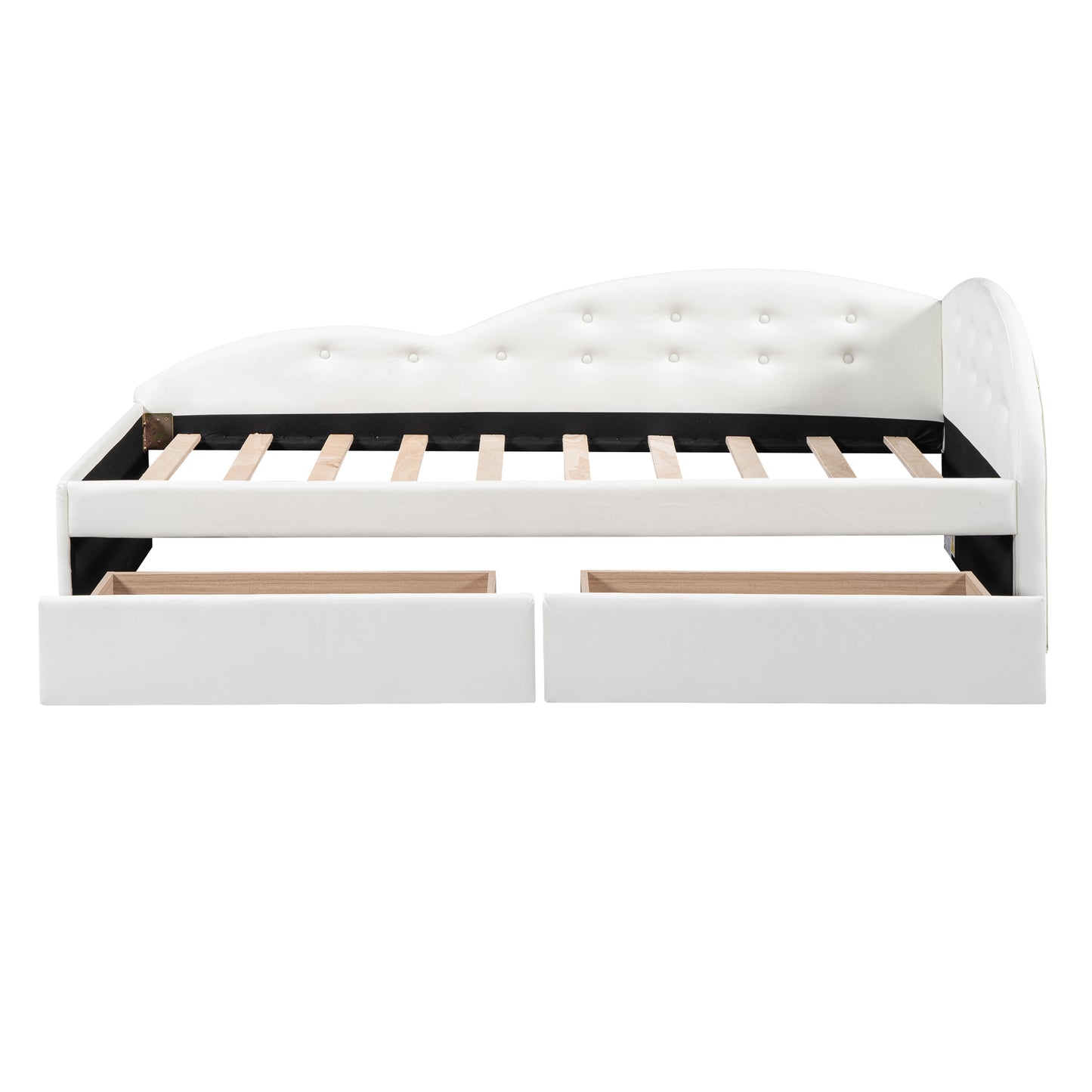 Twin Size PU Upholstered Tufted Daybed with Two Drawers and Cloud Shaped Guardrail, White