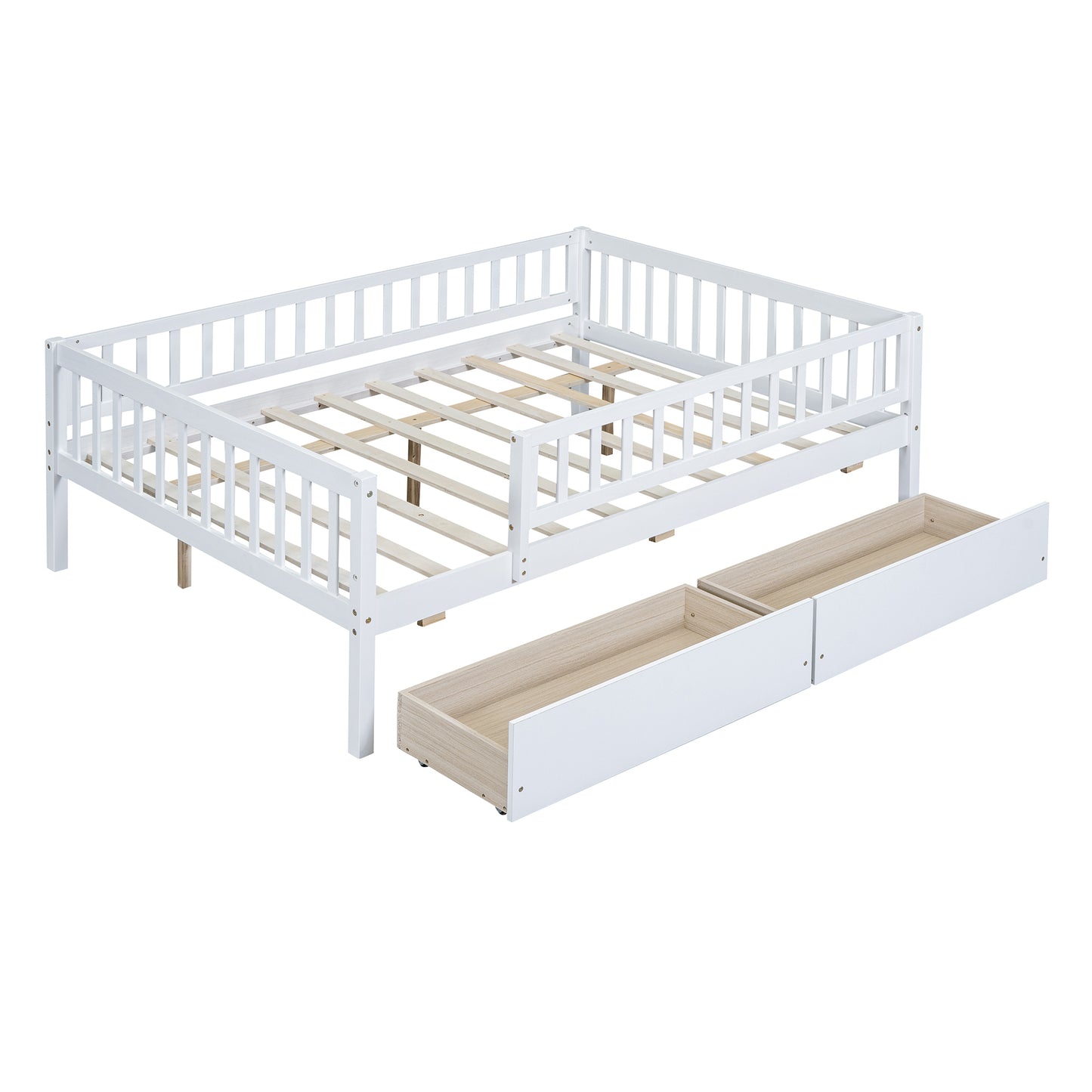 Full Size Daybed Wood Bed with Two Drawers , White