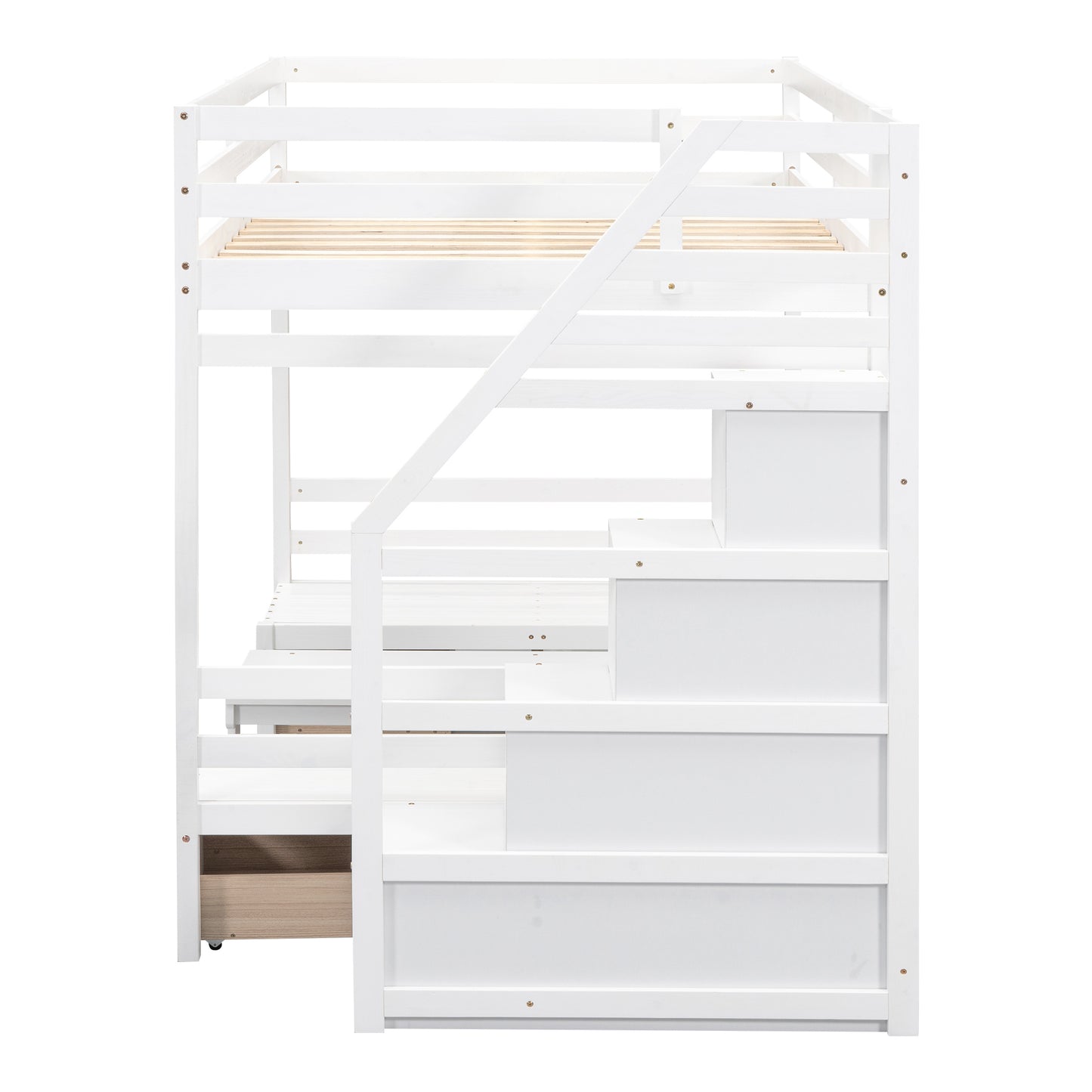 Full over Full Size Bunk with staircase,the Down Bed can be Convertible to Seats and Table Set,White