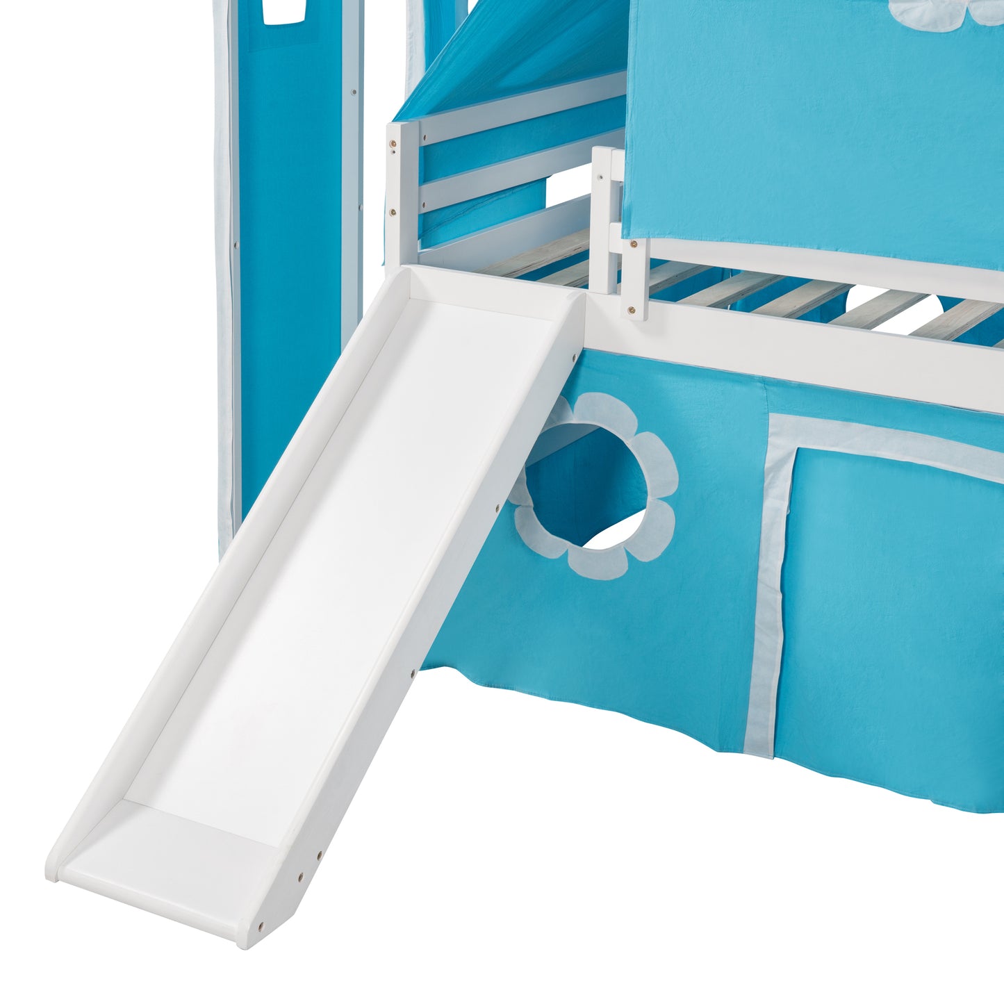 Full Size Bunk Bed with Slide Blue Tent and Tower - Blue