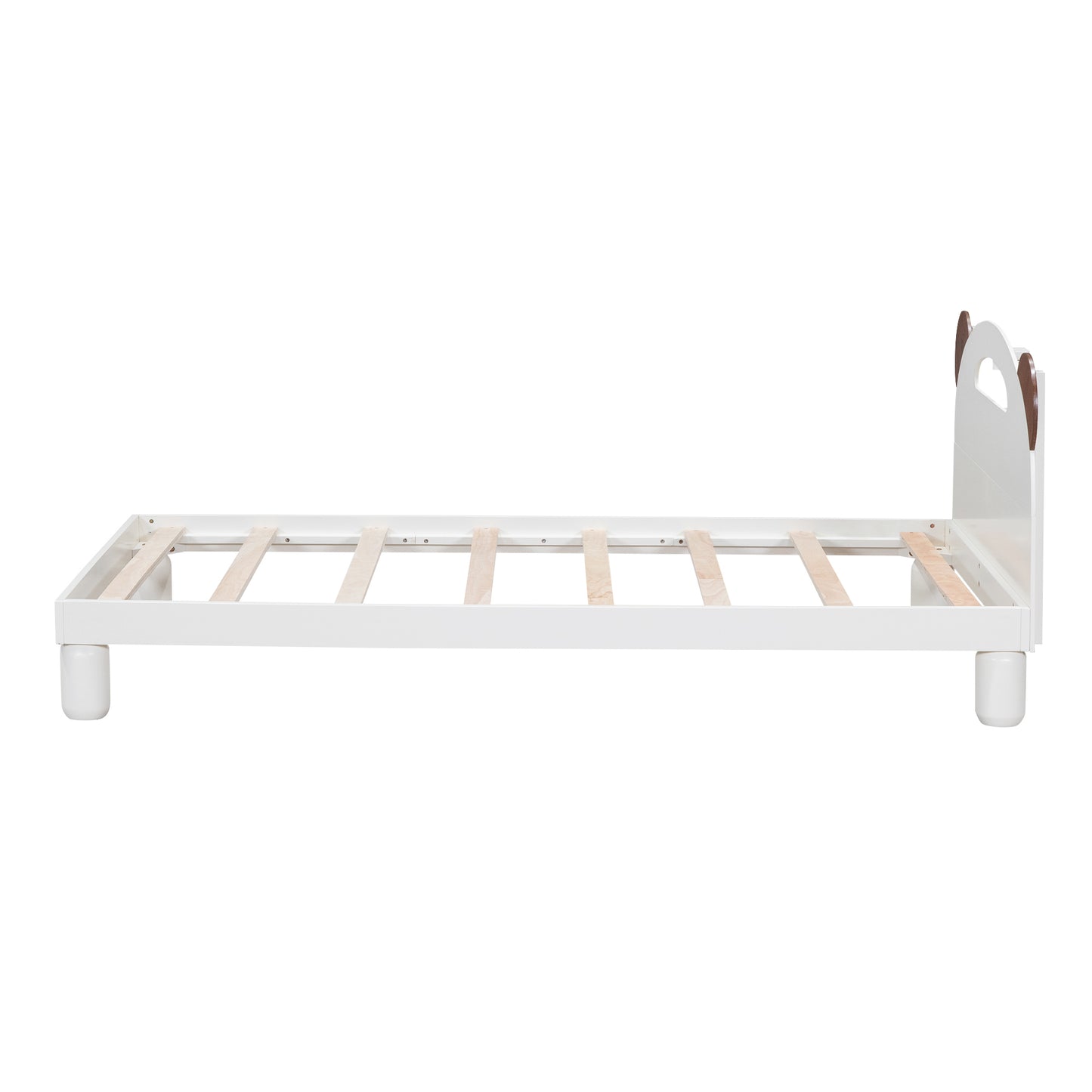 Twin Size Platform Bed with Bear Ears Shaped Headboard and LED, Cream White