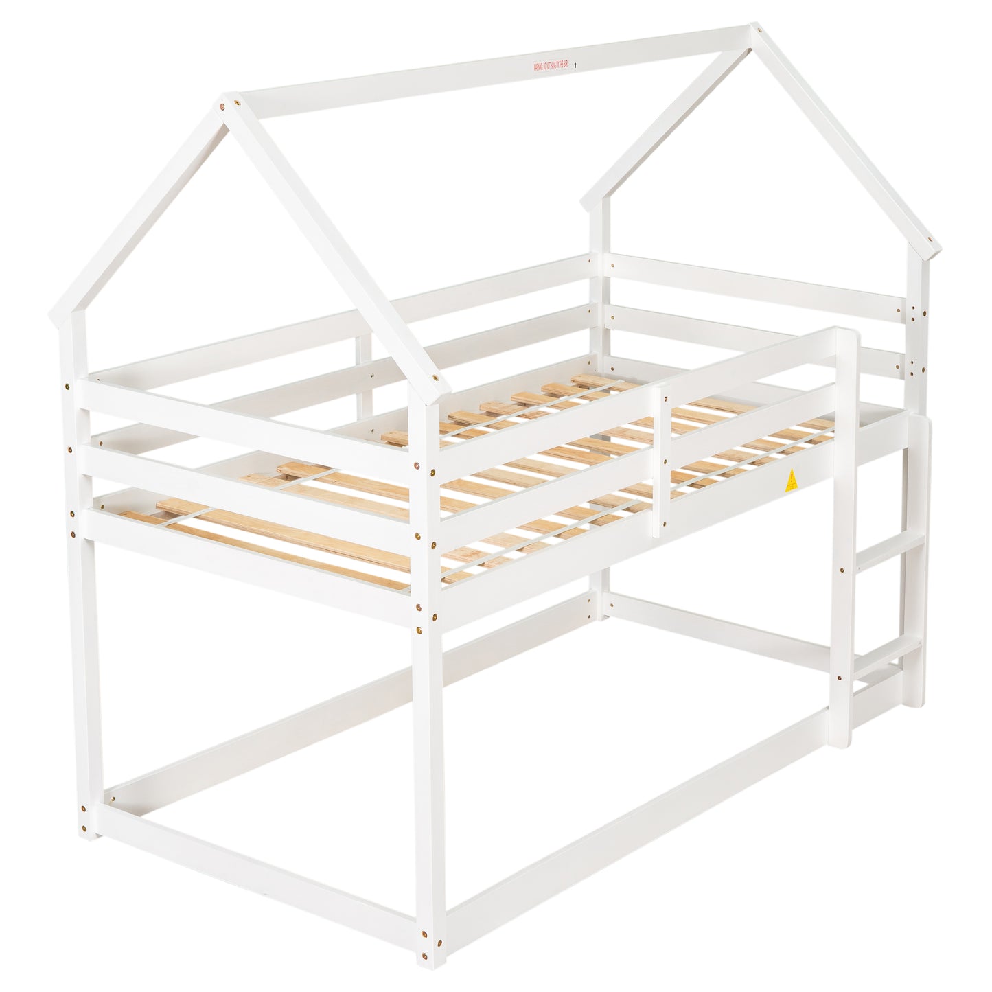 Twin over Twin Loft Bed with Roof Design, Safety Guardrail, Ladder, White
