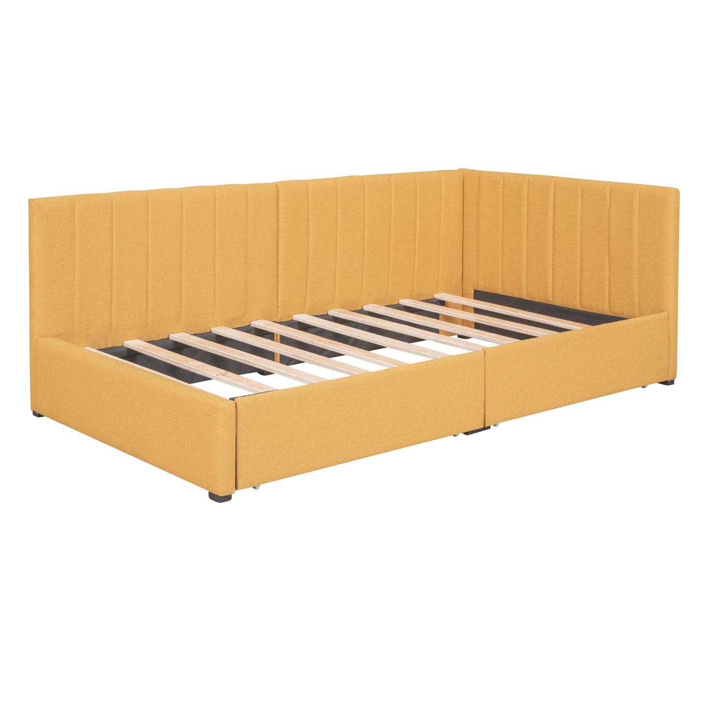 Twin Size Upholstered Daybed with 2 Storage Drawers, Linen Fabric (Yellow)