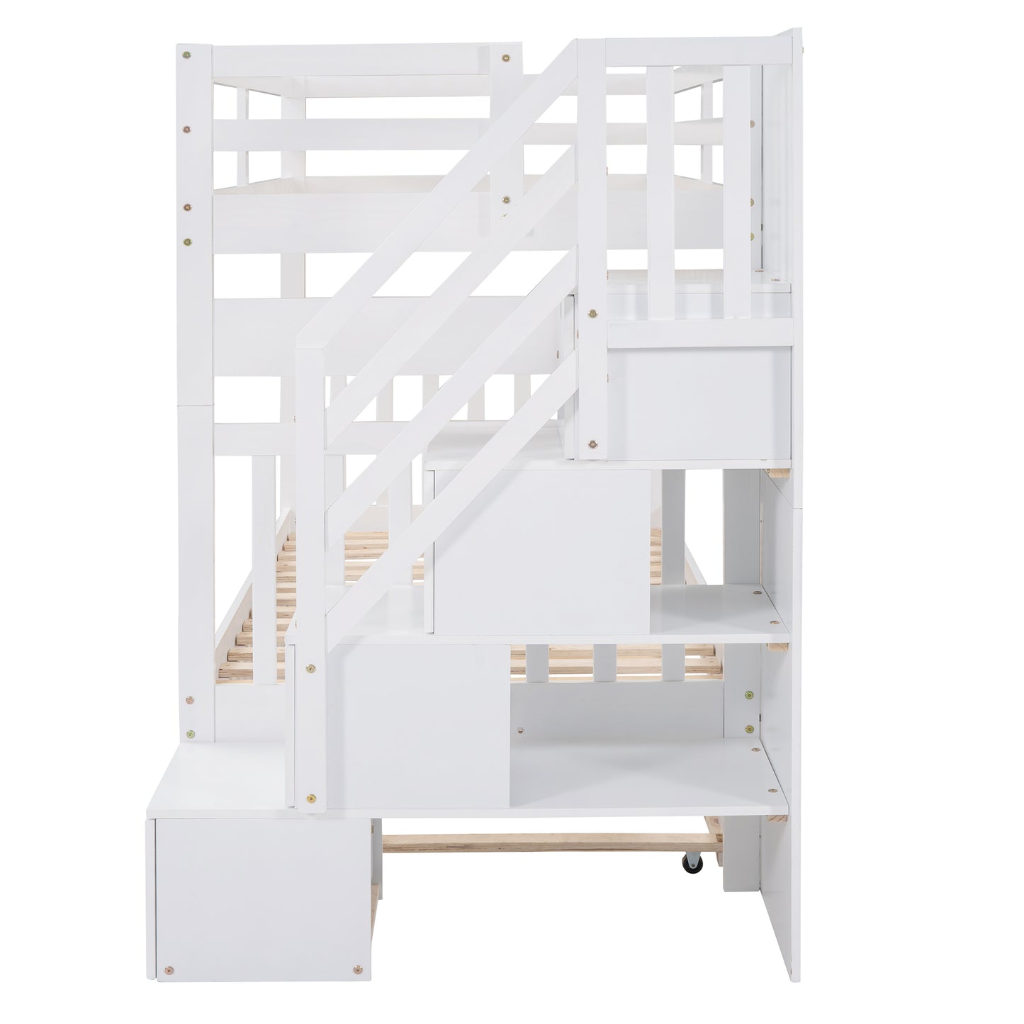 Twin over Twin/Full Bunk Bed with Twin Size Trundle (White)