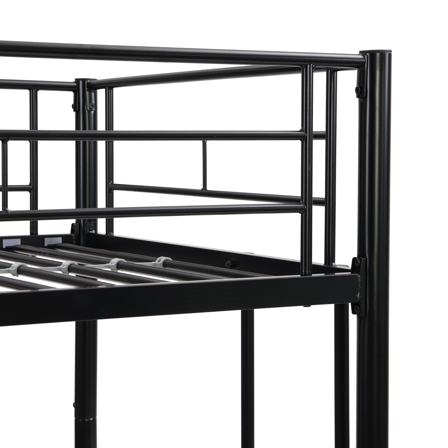 Bunk Bed Twin Over Twin Size with 2 Ladders and Full-Length Guardrail, Metal, Storage Space, No Box Spring Needed, Noise Free, Black
