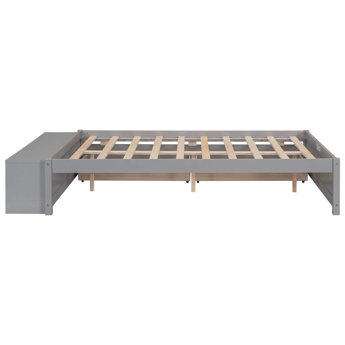Full Size Platform Bed with Storage Case, 2 Storage drawers, Lengthwise Support Slat,Grey