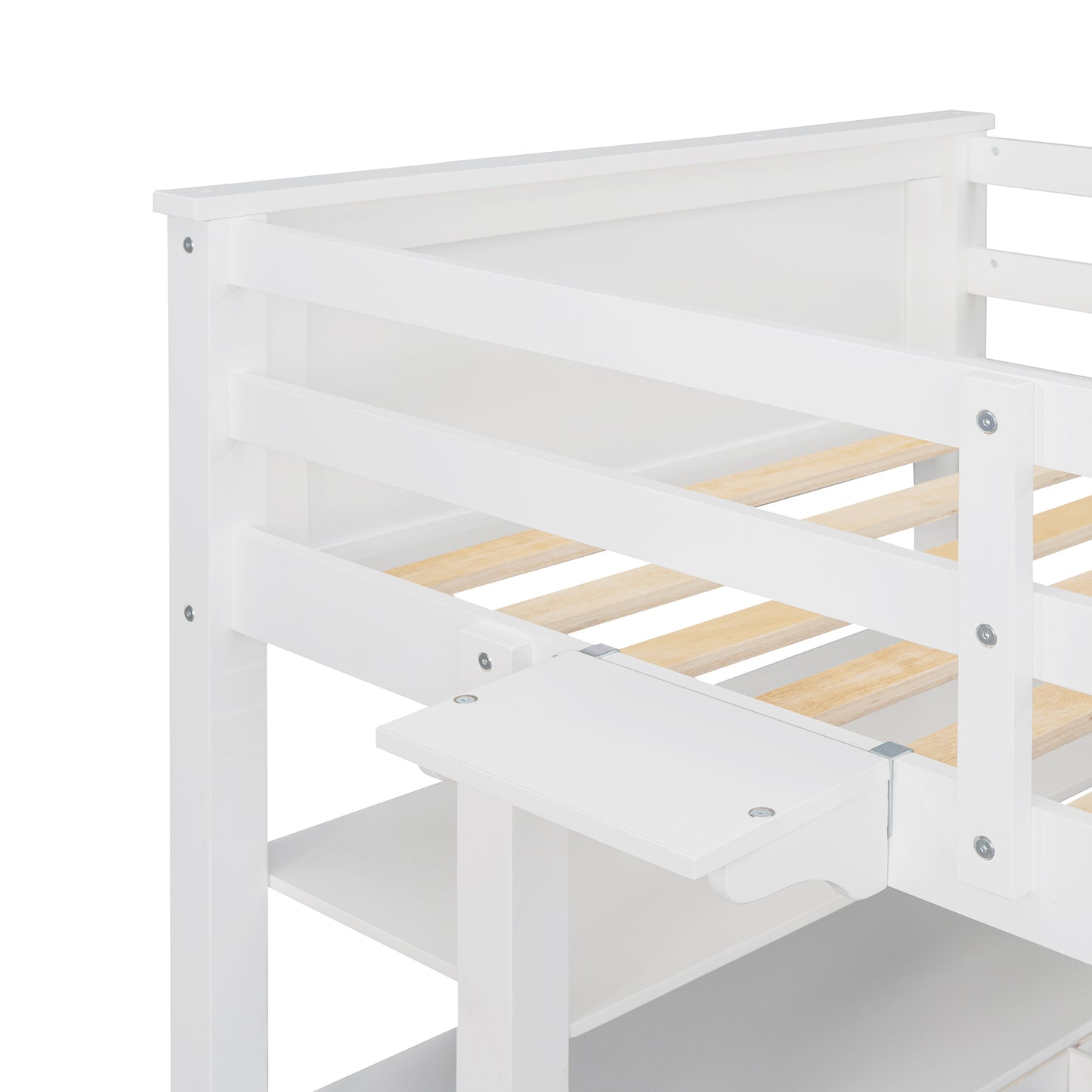 Twin size Loft Bed with Drawers and Desk, Wooden Loft Bed with Shelves - White