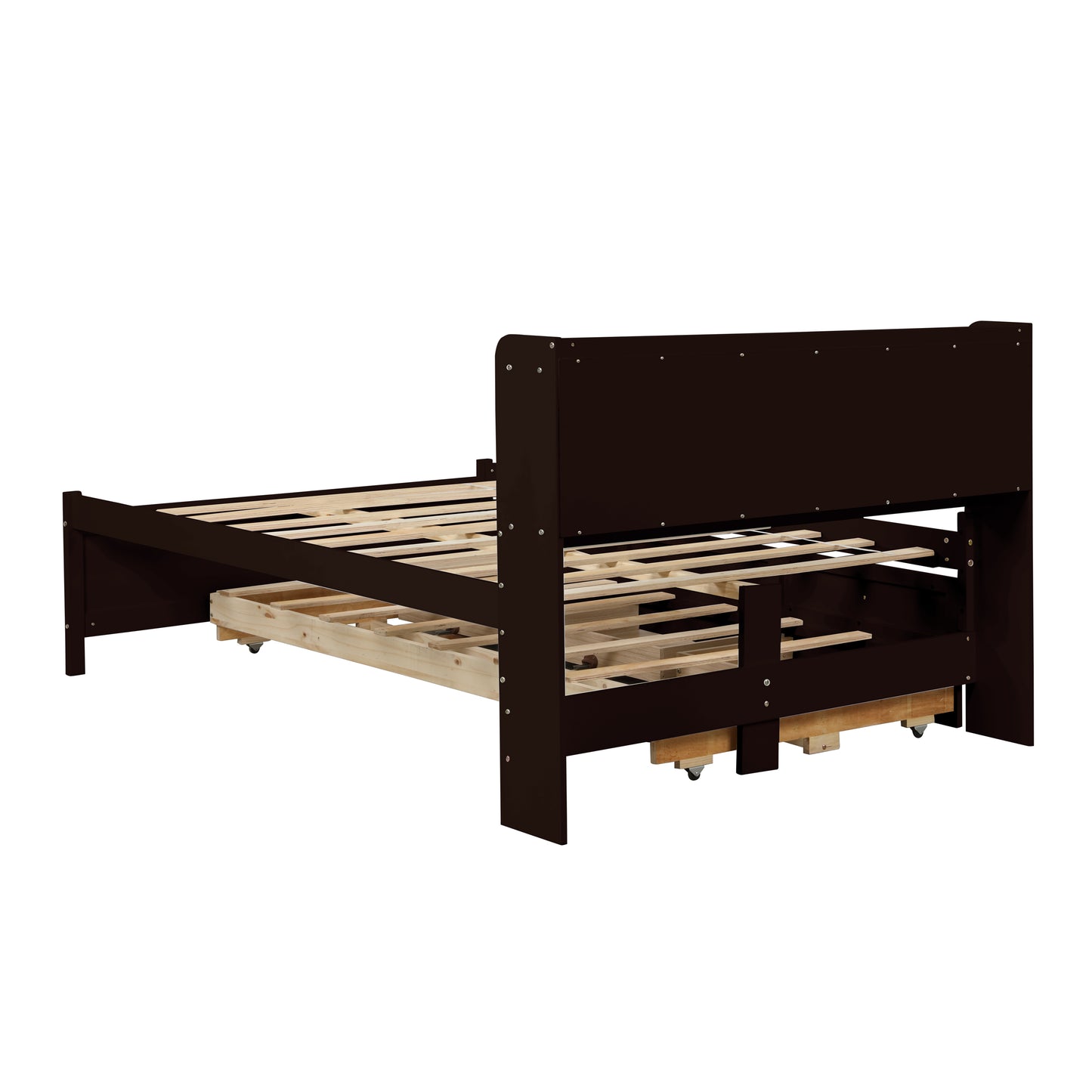 Full Platform Bed with Bookcase, Twin Trundle, Drawers, Espresso