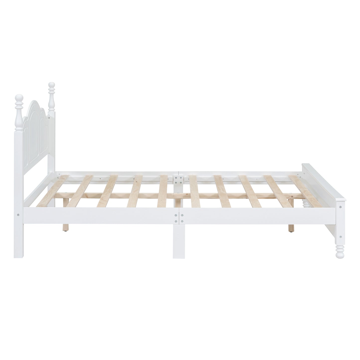Queen Size Wood Platform Bed Frame,Retro Style Platform Bed with Wooden Slat Support,White