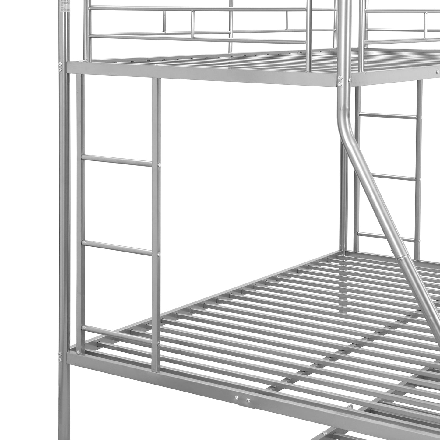 Twin over Full Bed with Sturdy Steel Frame, Bunk Bed with Twin Size Trundle, Two-Side Ladders, Silver
