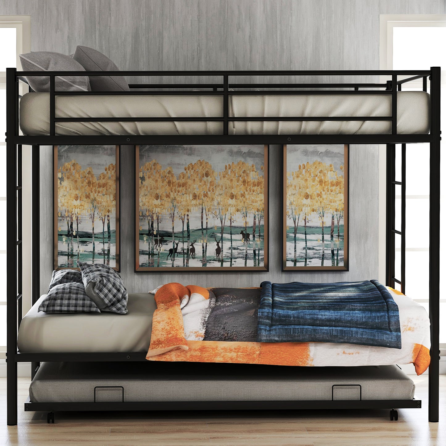 Twin over Twin Bunk Bed with Trundle, Black