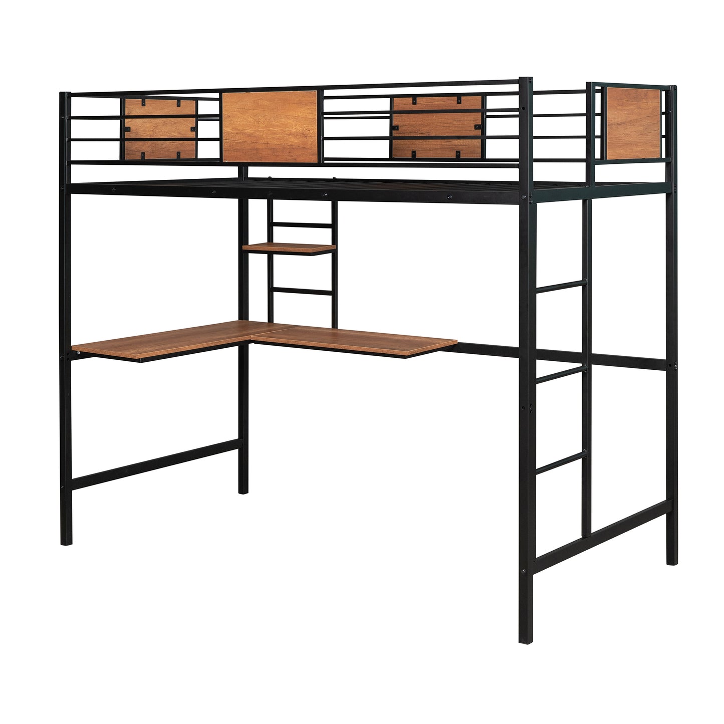Twin Metal Loft Bed with Desk and Shelve,Black
