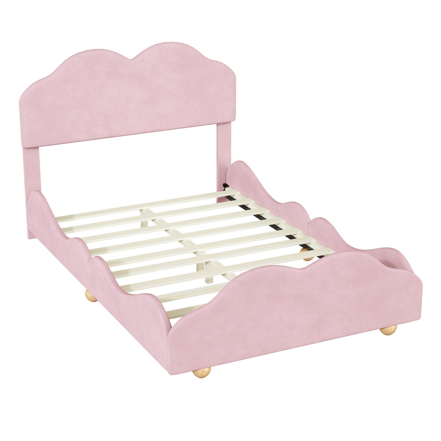 Full Size Upholstered Platform Bed with Cloud Shaped bed board, Light Pink
